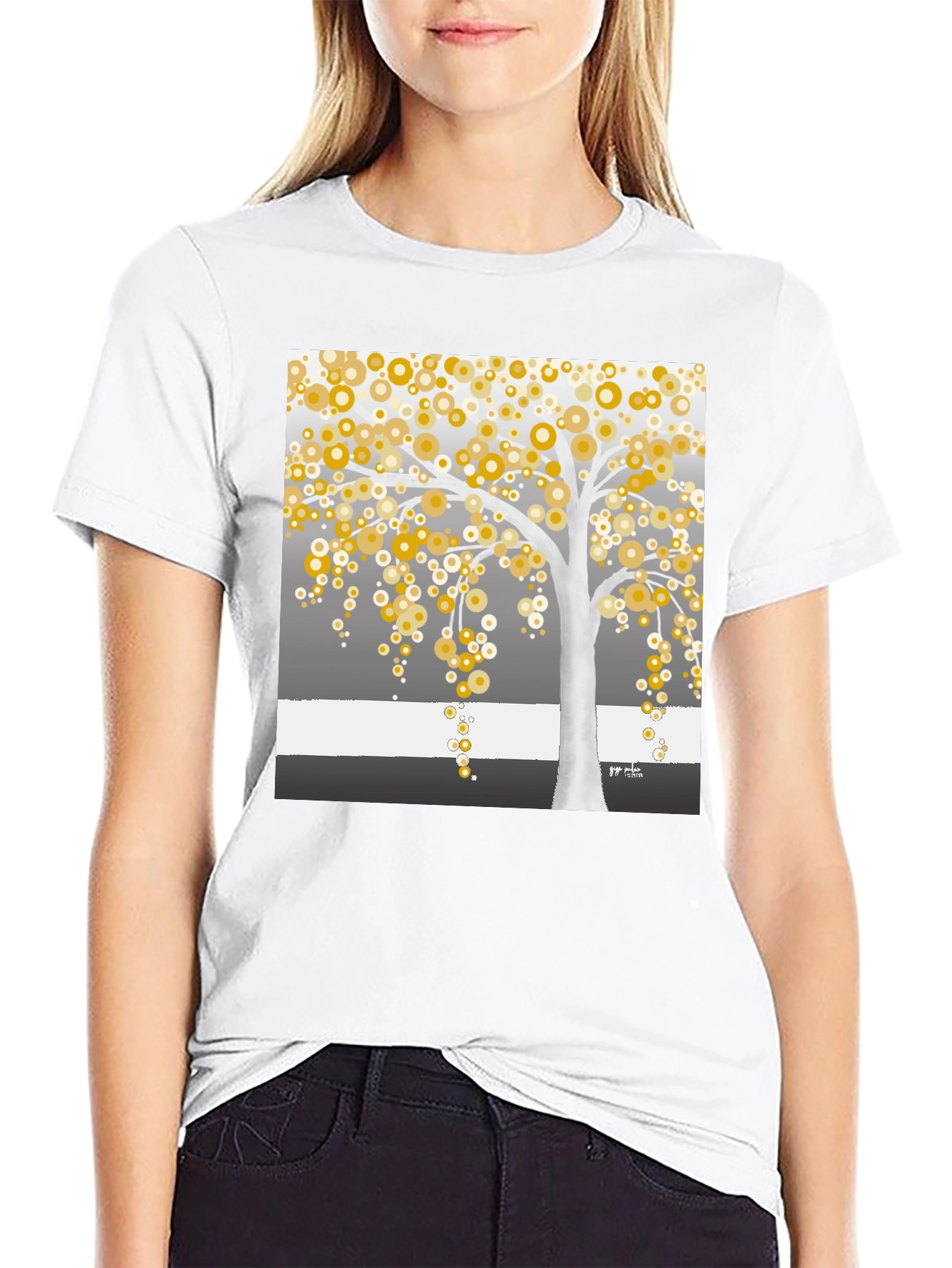 Golden Circle Tree Graphic Tee - Modern Art Shirt