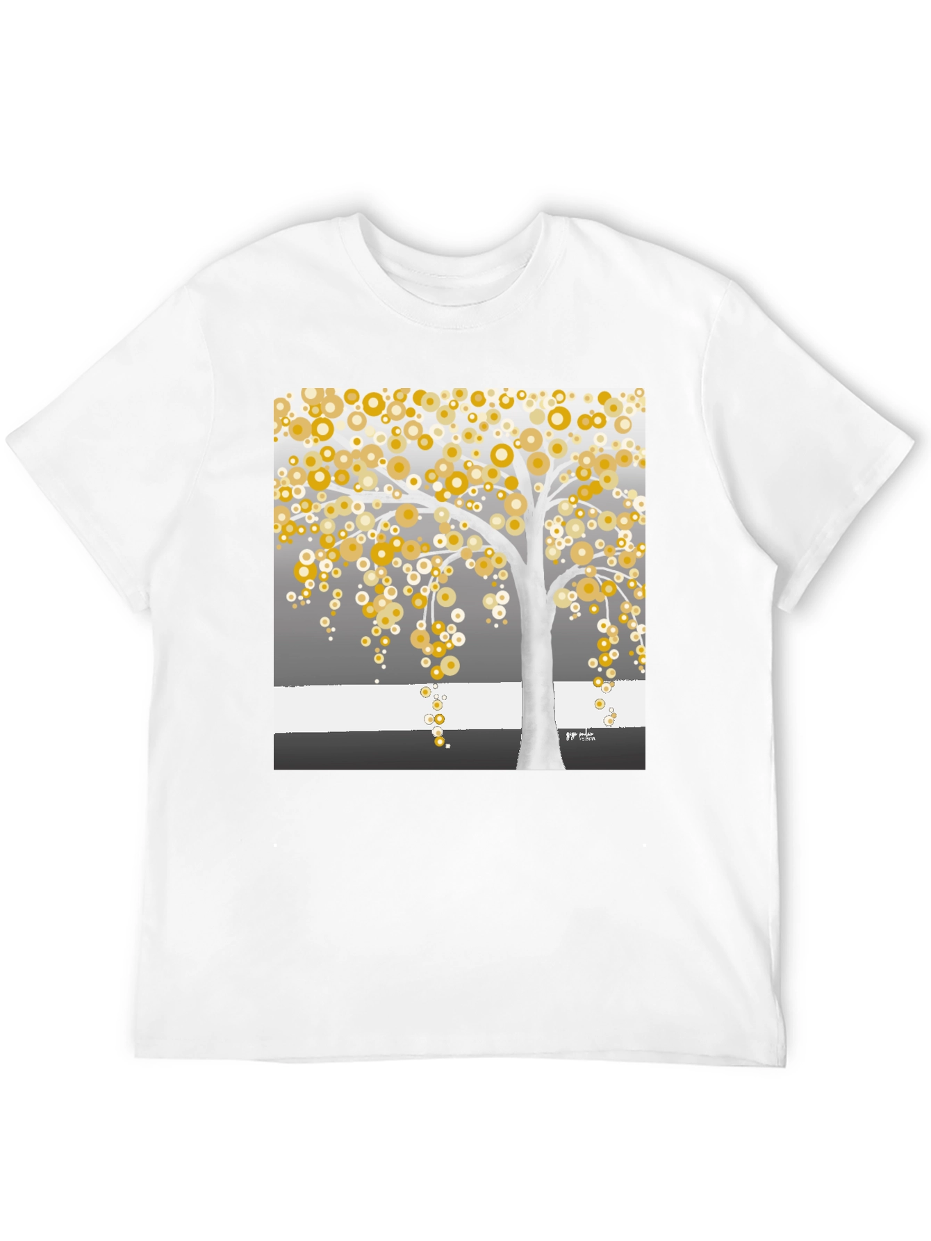 Golden Circle Tree Graphic Tee - Modern Art Shirt
