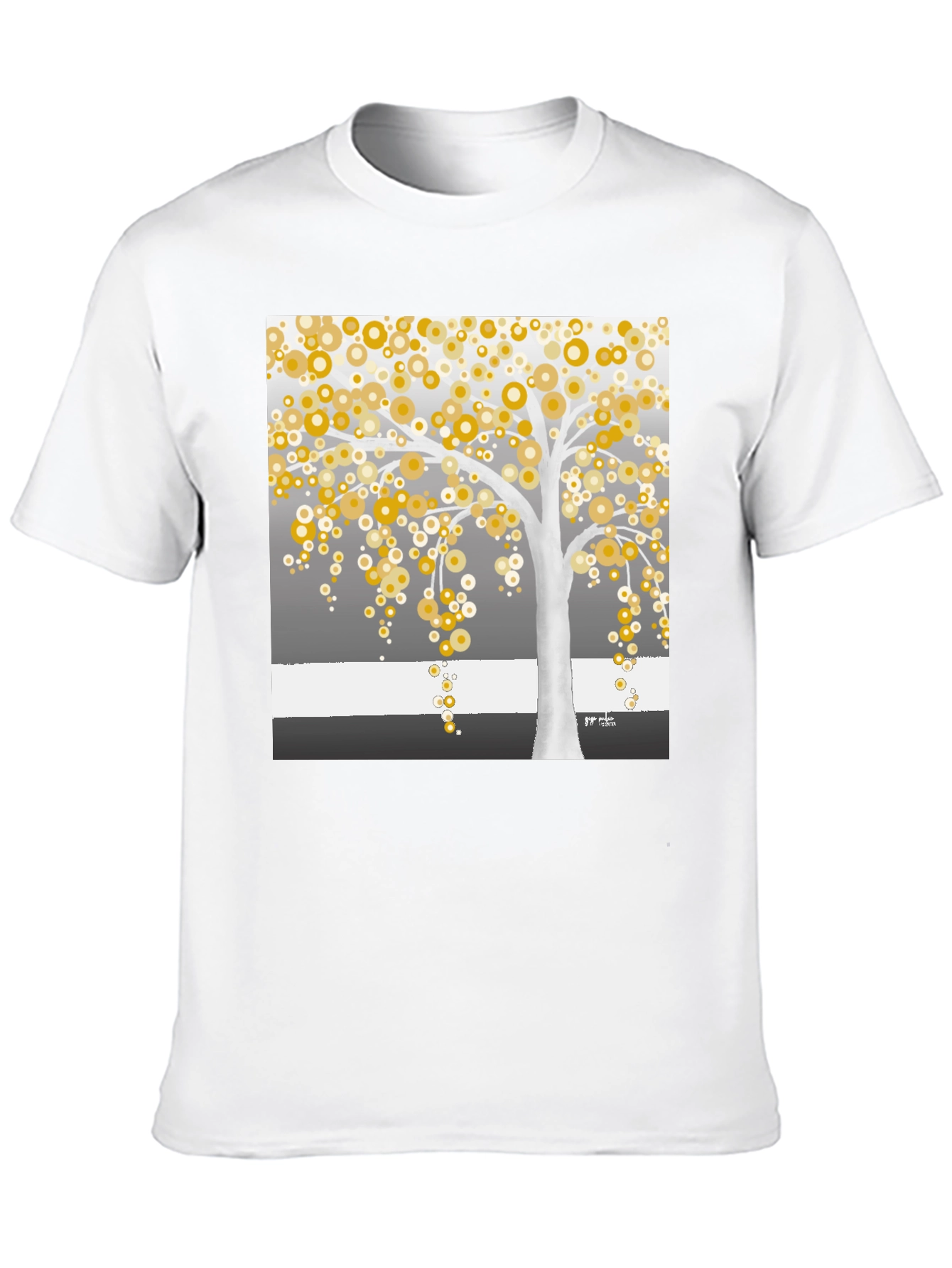 Golden Circle Tree Graphic Tee - Modern Art Shirt