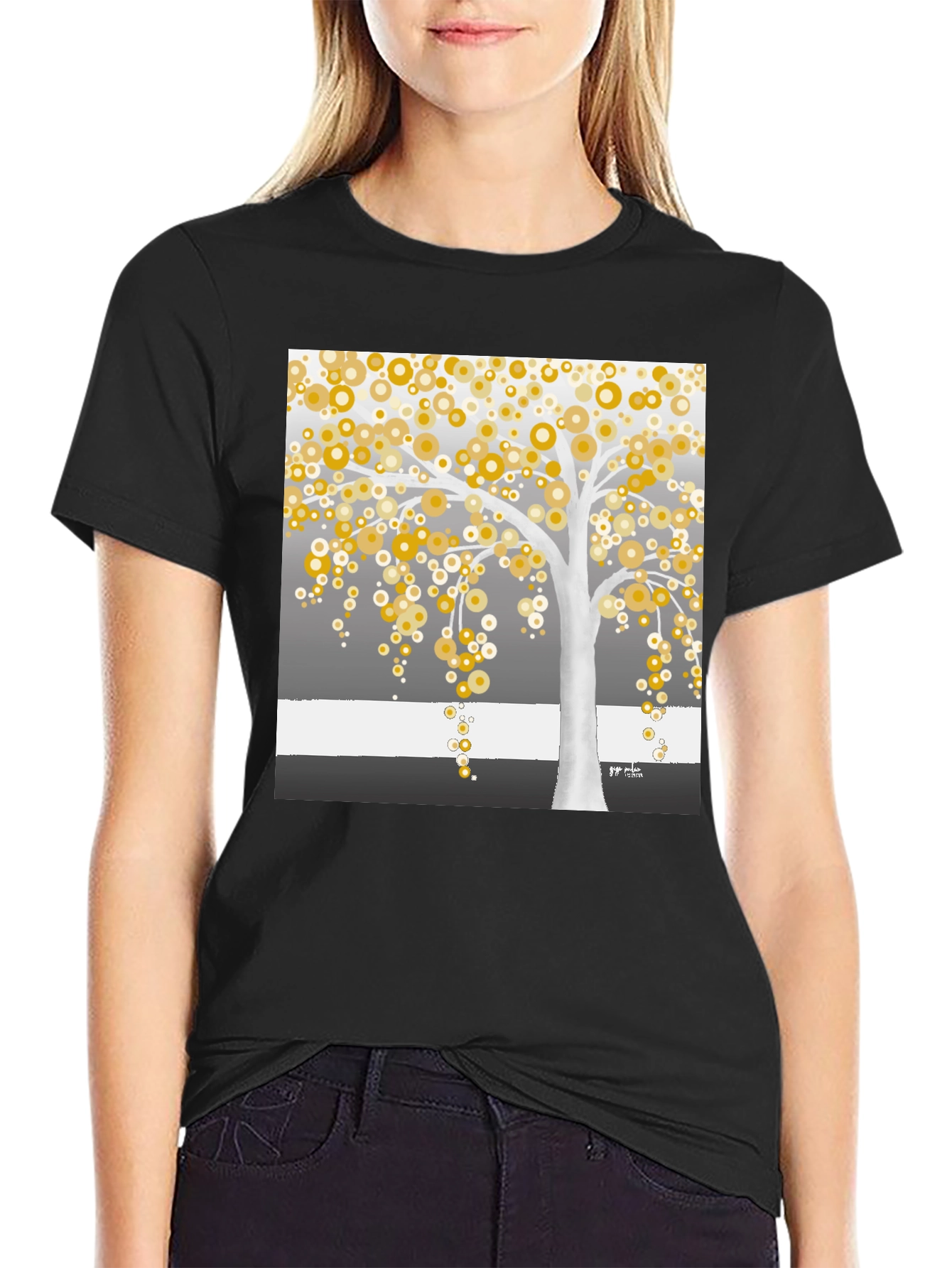 Golden Circle Tree Graphic Tee - Modern Art Shirt
