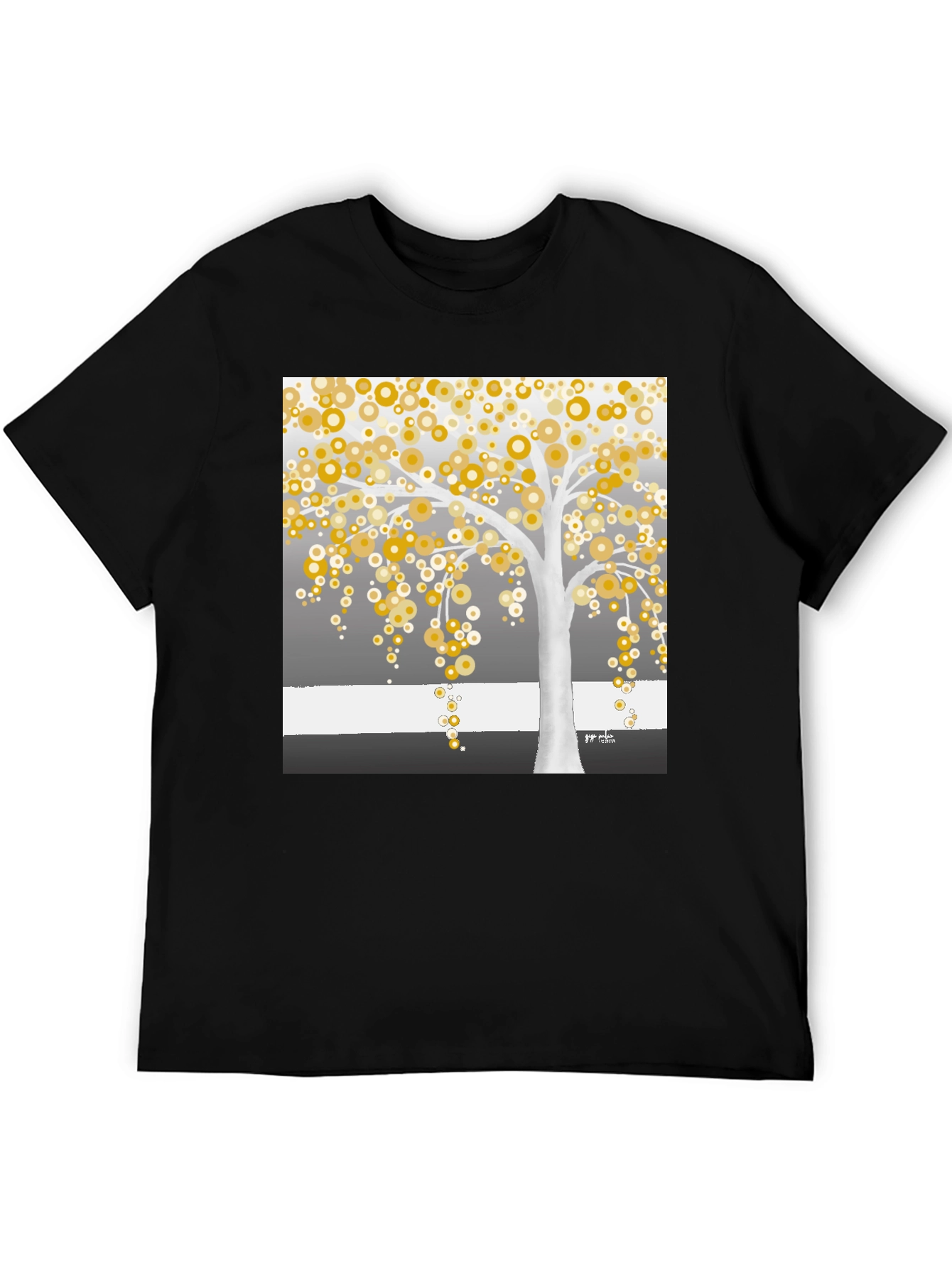 Golden Circle Tree Graphic Tee - Modern Art Shirt