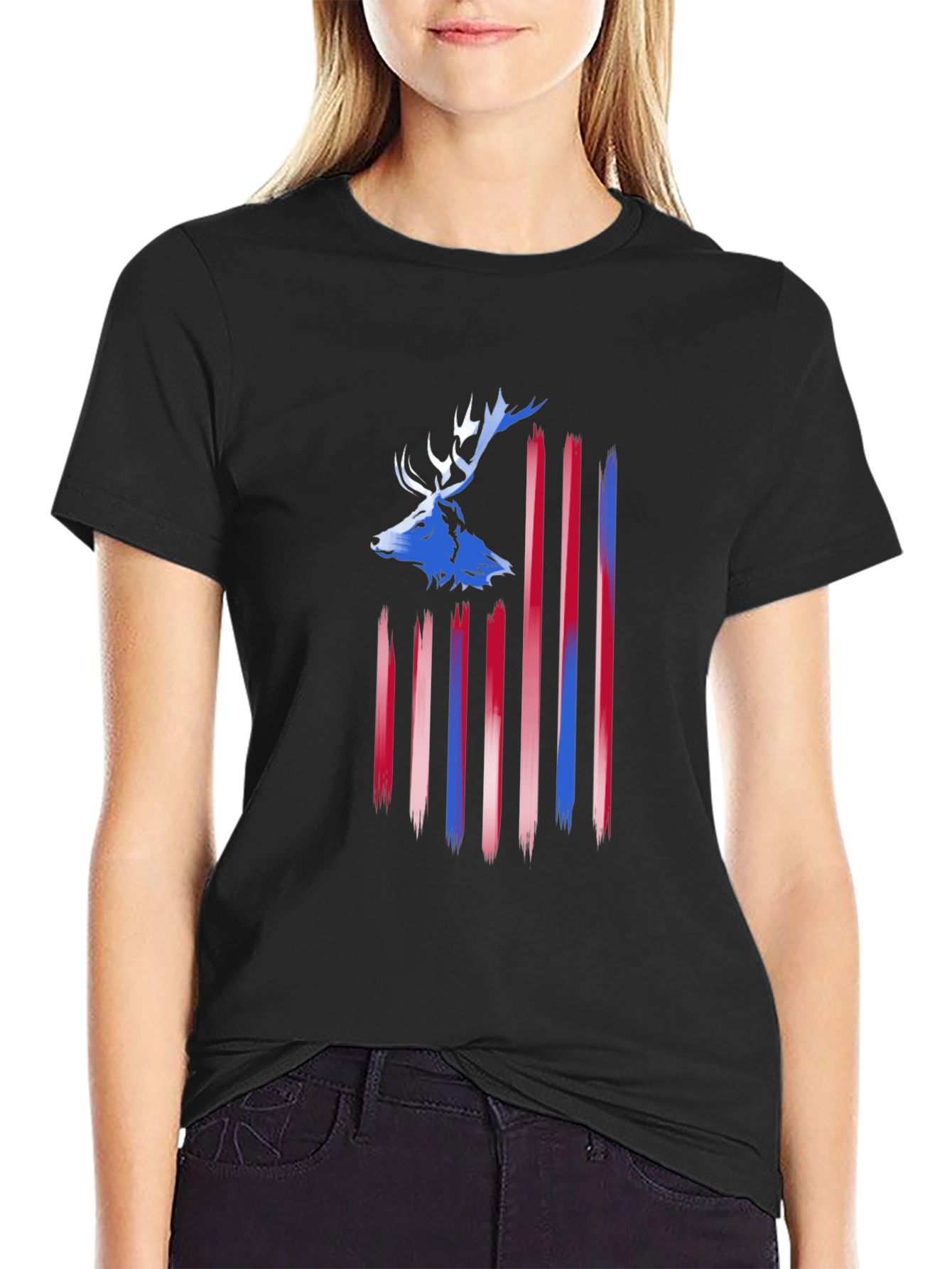 Deer American Flag Mens T-Shirt