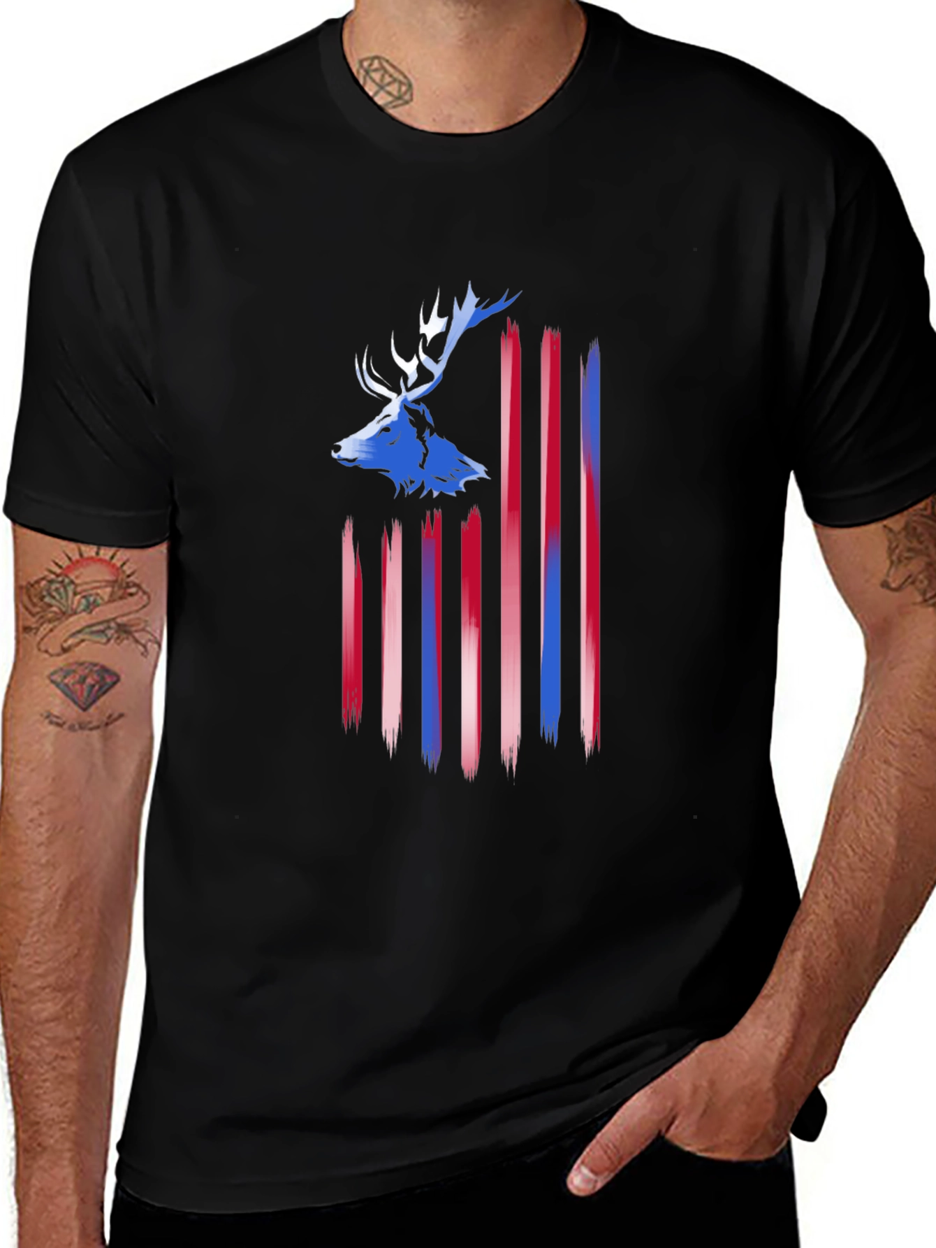 Deer American Flag Mens T-Shirt
