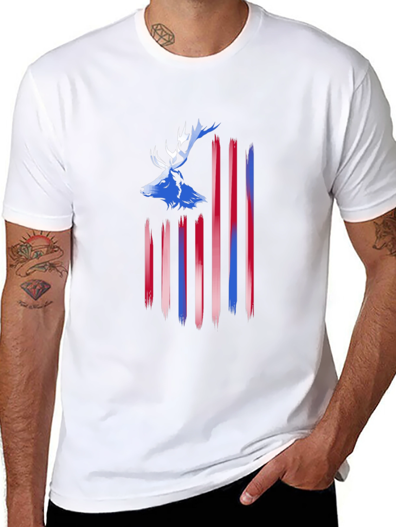 Deer American Flag Mens T-Shirt