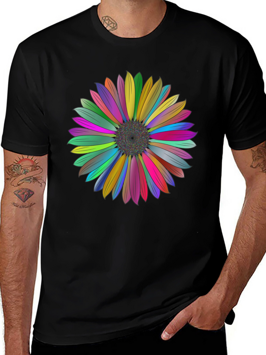 Colorful Flower Graphic Black T-Shirt