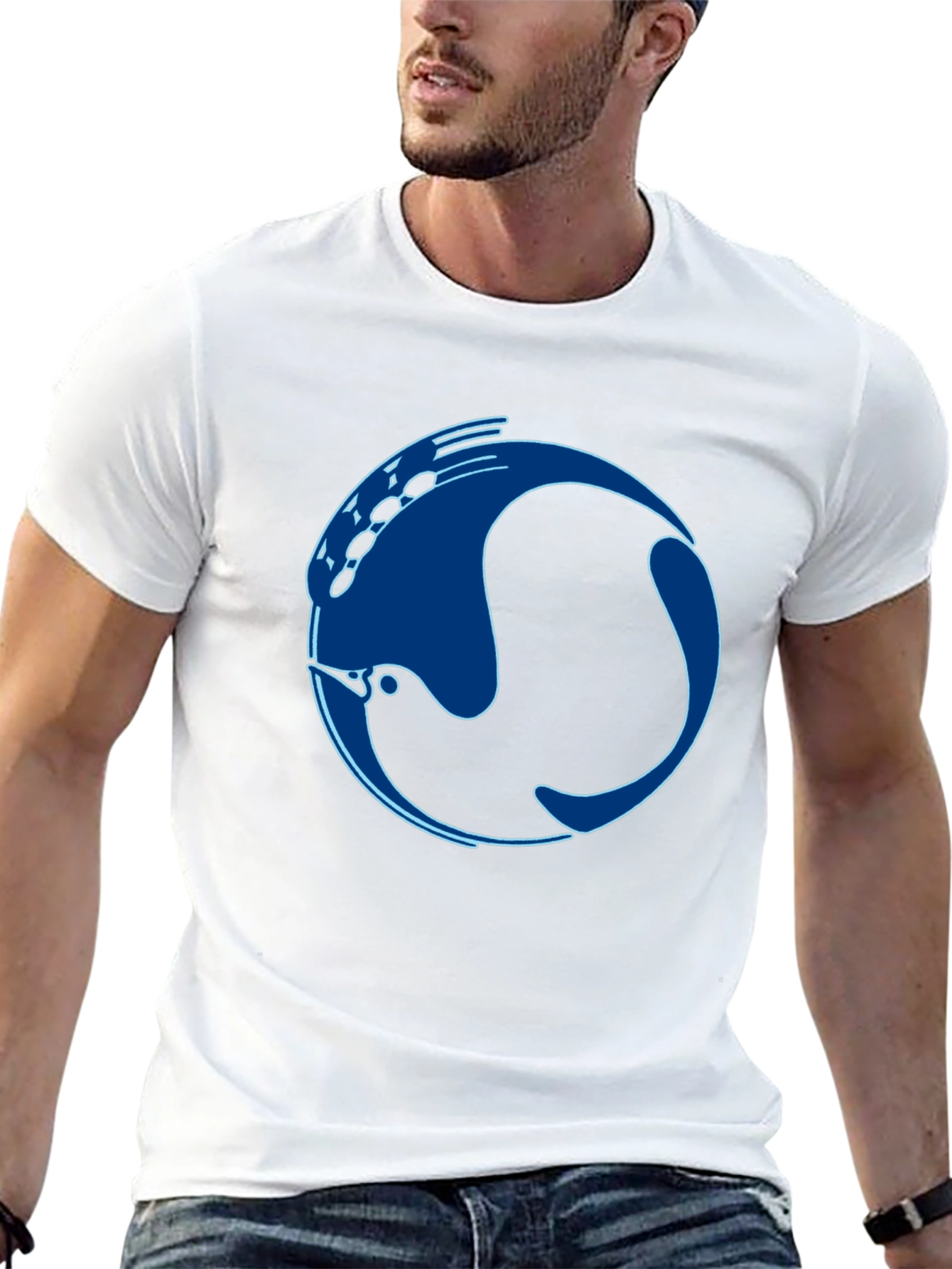 Stylish Black T-Shirt with Abstract Blue Fish Design