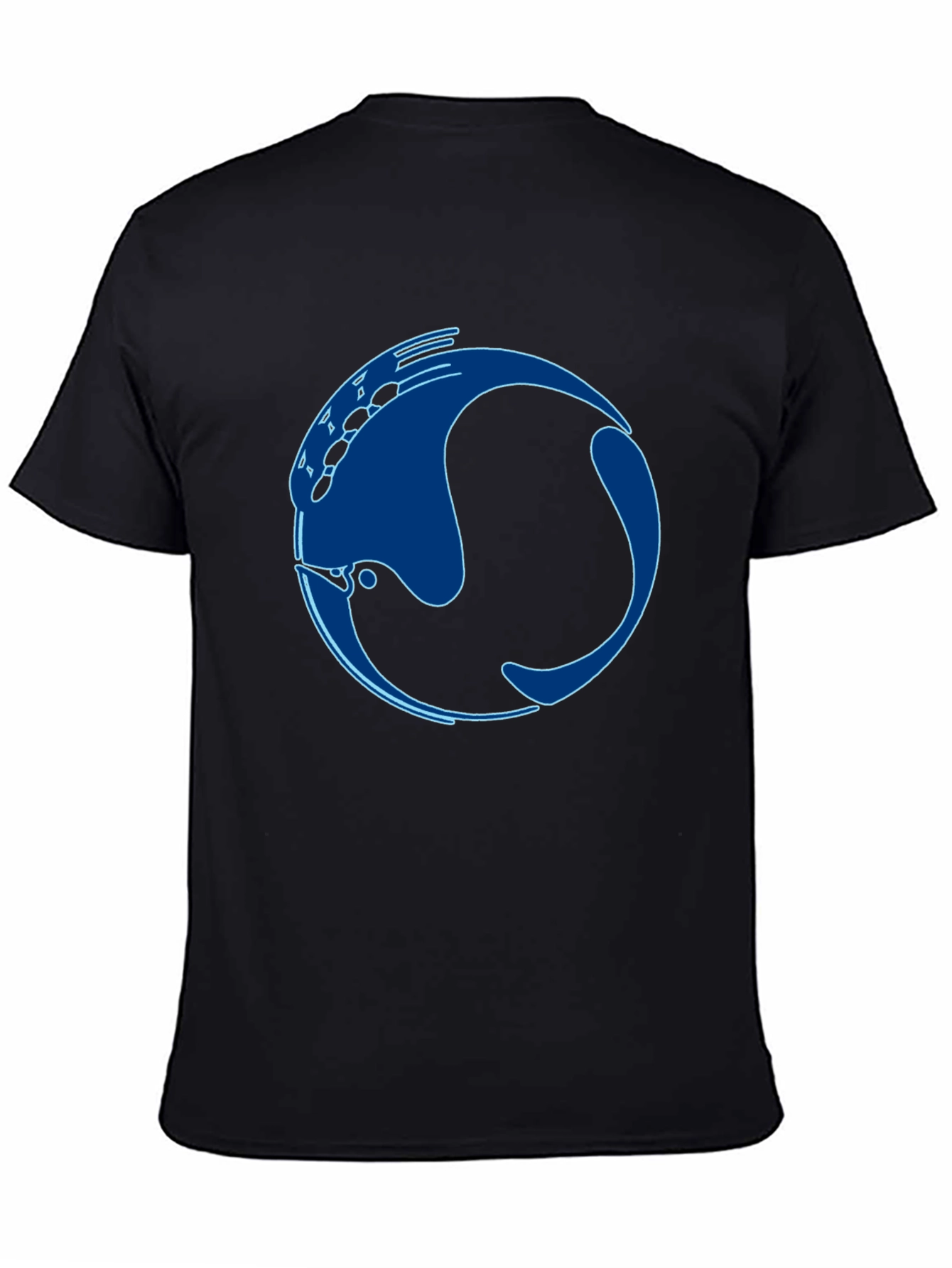 Stylish Black T-Shirt with Abstract Blue Fish Design