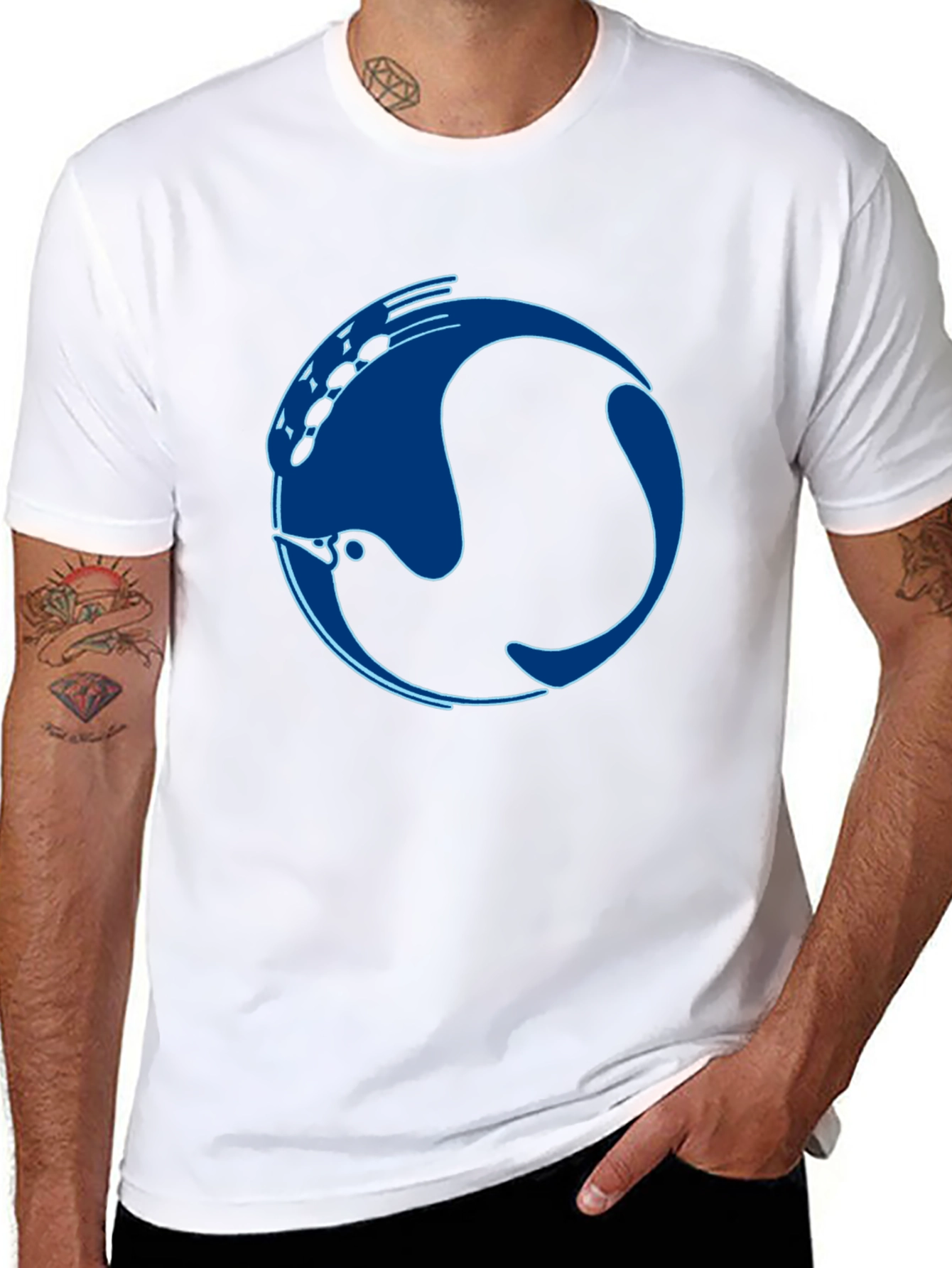 Stylish Black T-Shirt with Abstract Blue Fish Design