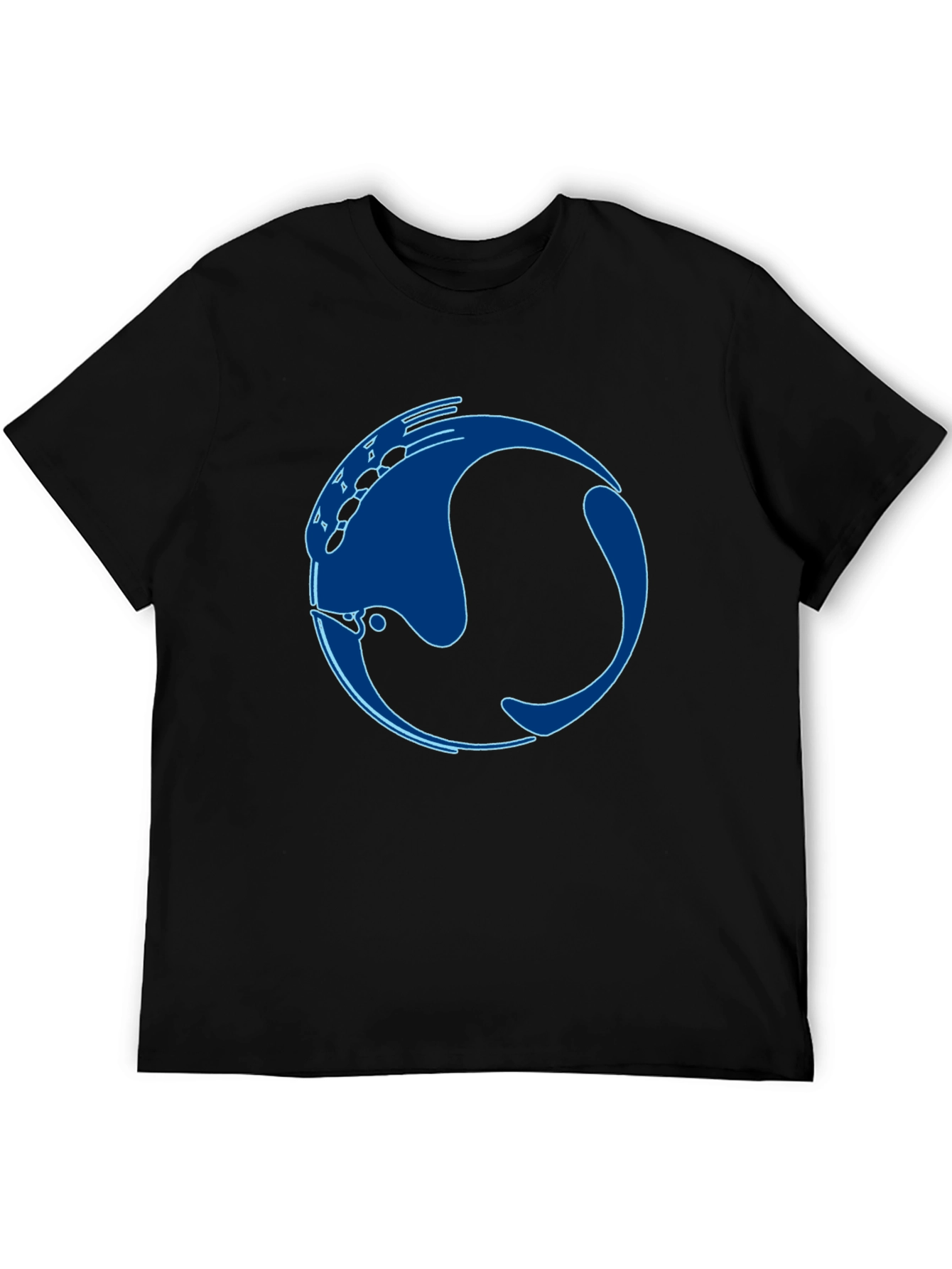 Stylish Black T-Shirt with Abstract Blue Fish Design