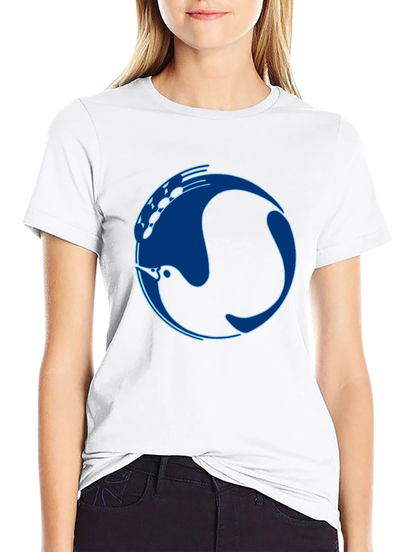 Stylish Black T-Shirt with Abstract Blue Fish Design