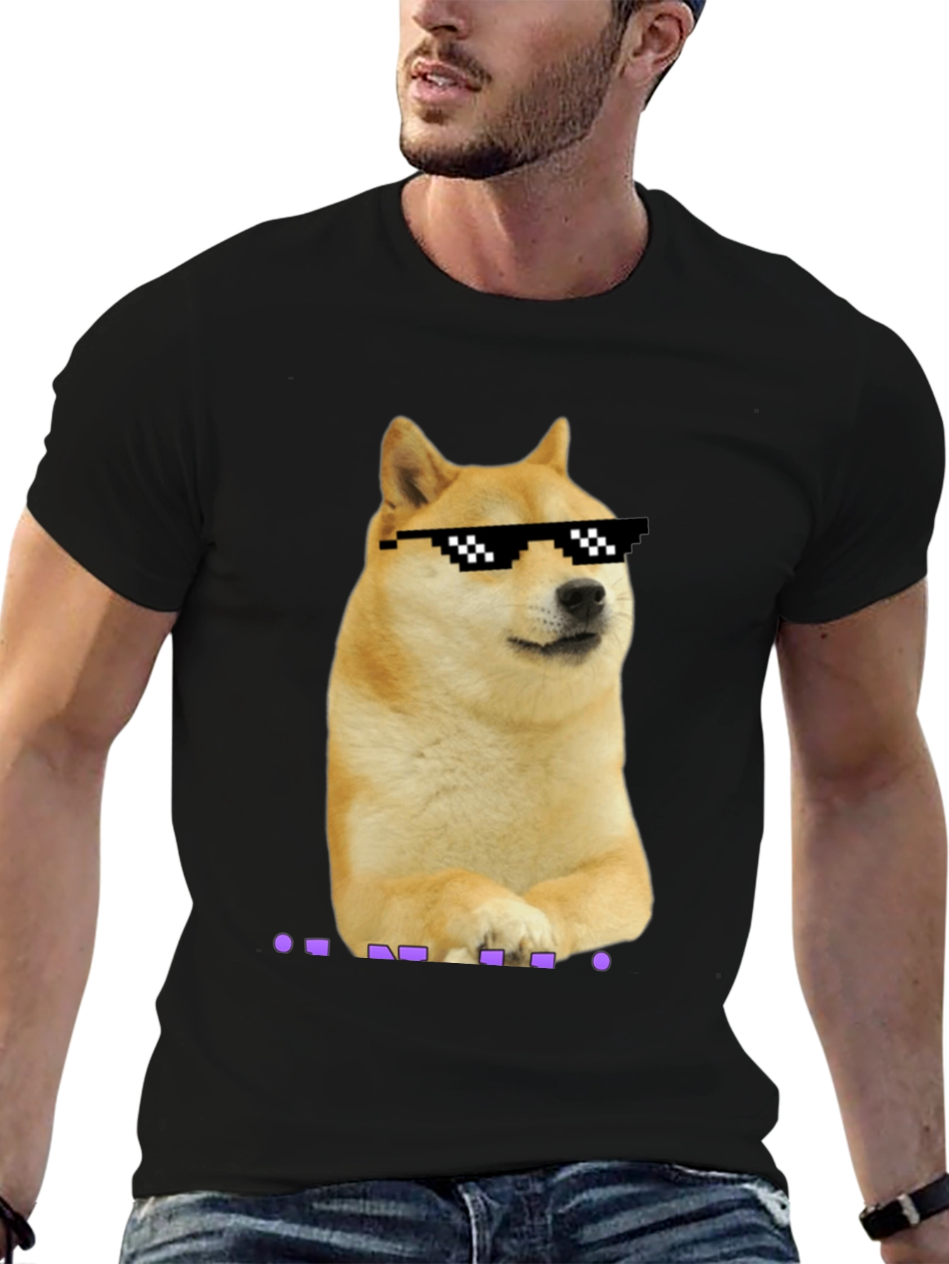 Doge Meme Pixel Sunglasses T-Shirt - Black