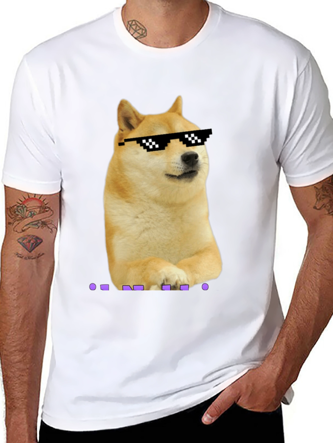 Doge Meme Pixel Sunglasses T-Shirt - Black
