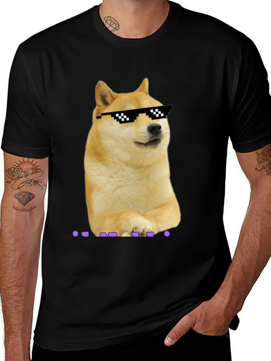 Doge Meme Pixel Sunglasses T-Shirt - Black