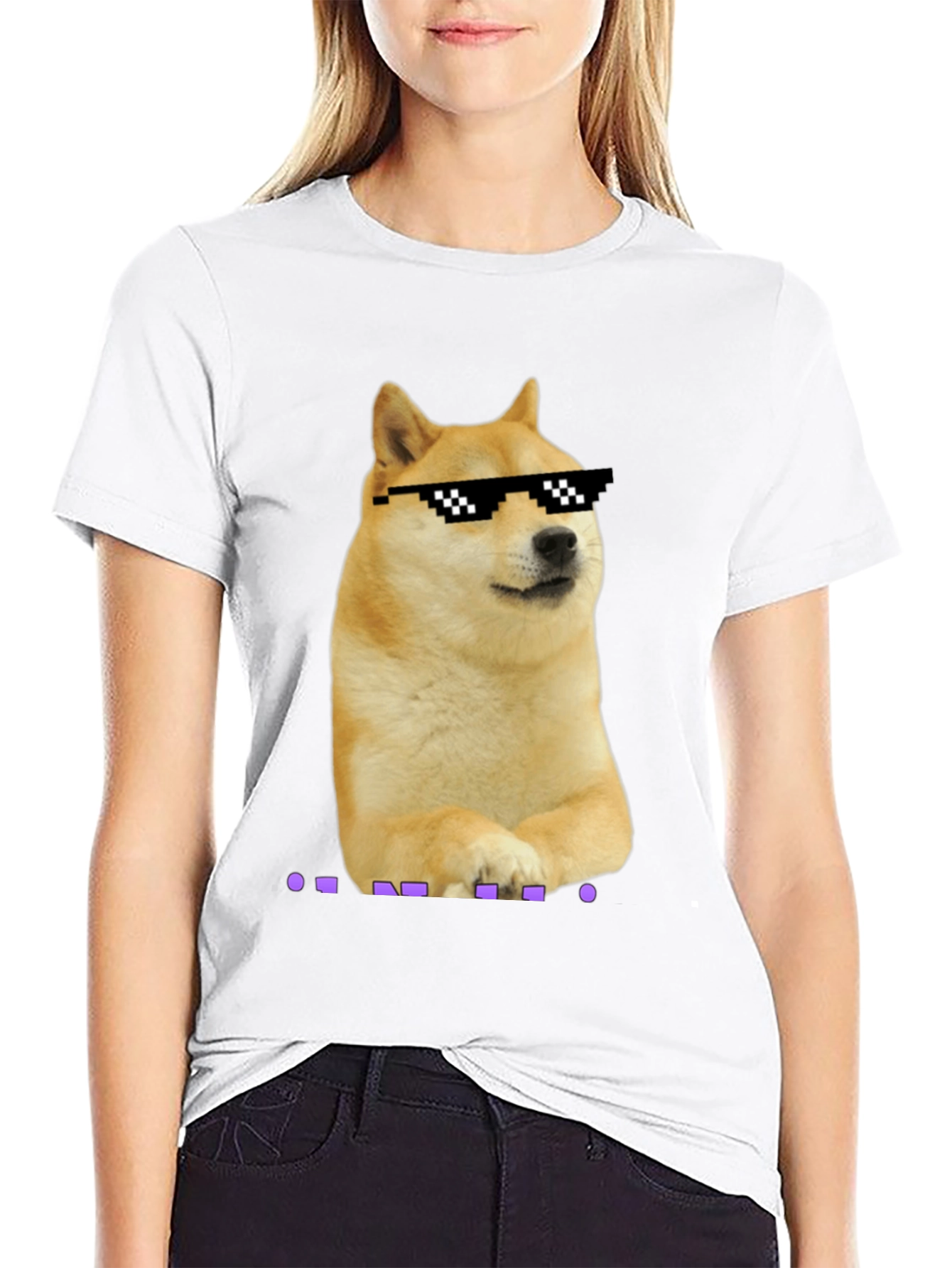 Doge Meme Pixel Sunglasses T-Shirt - Black