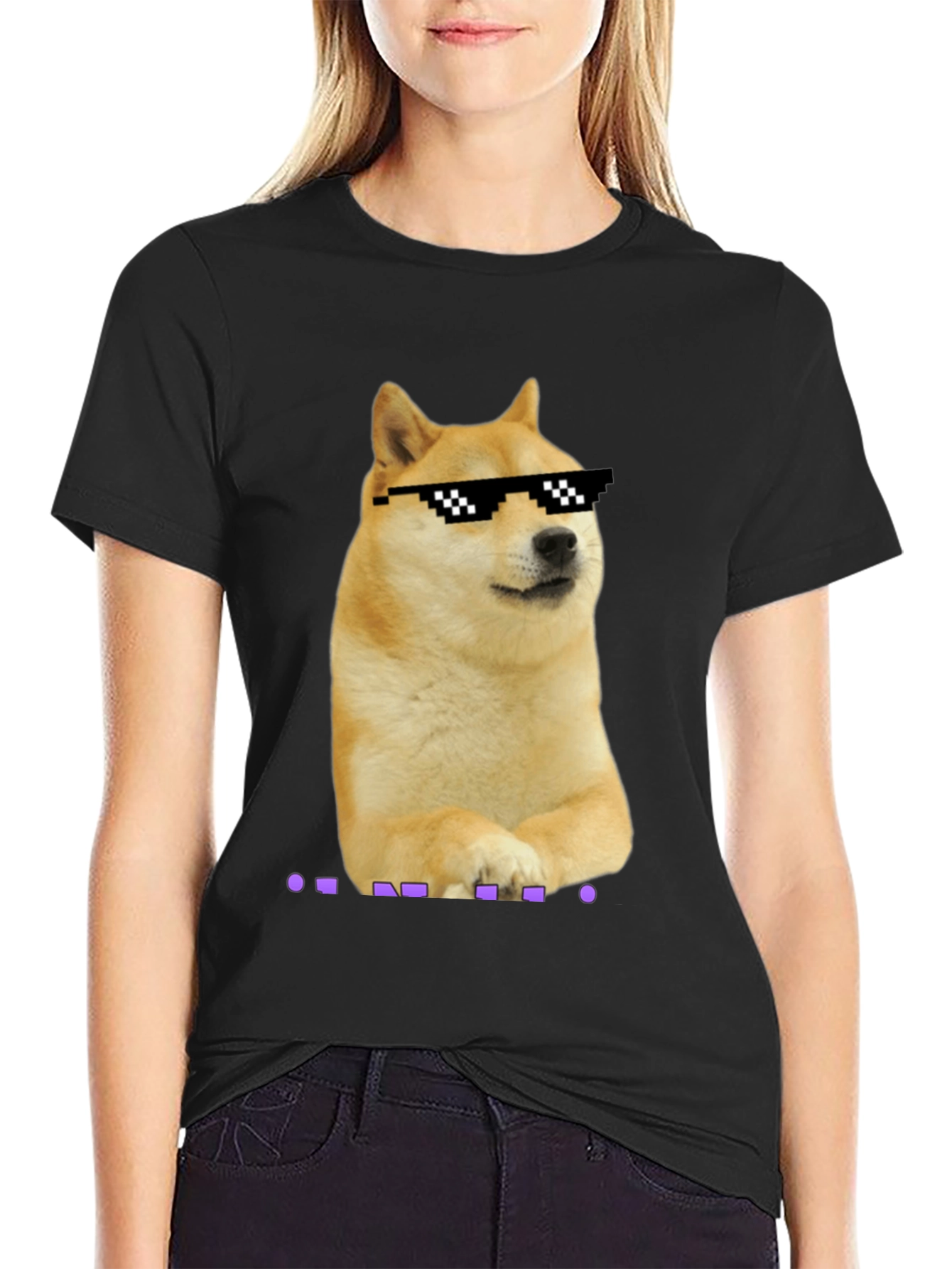 Doge Meme Pixel Sunglasses T-Shirt - Black