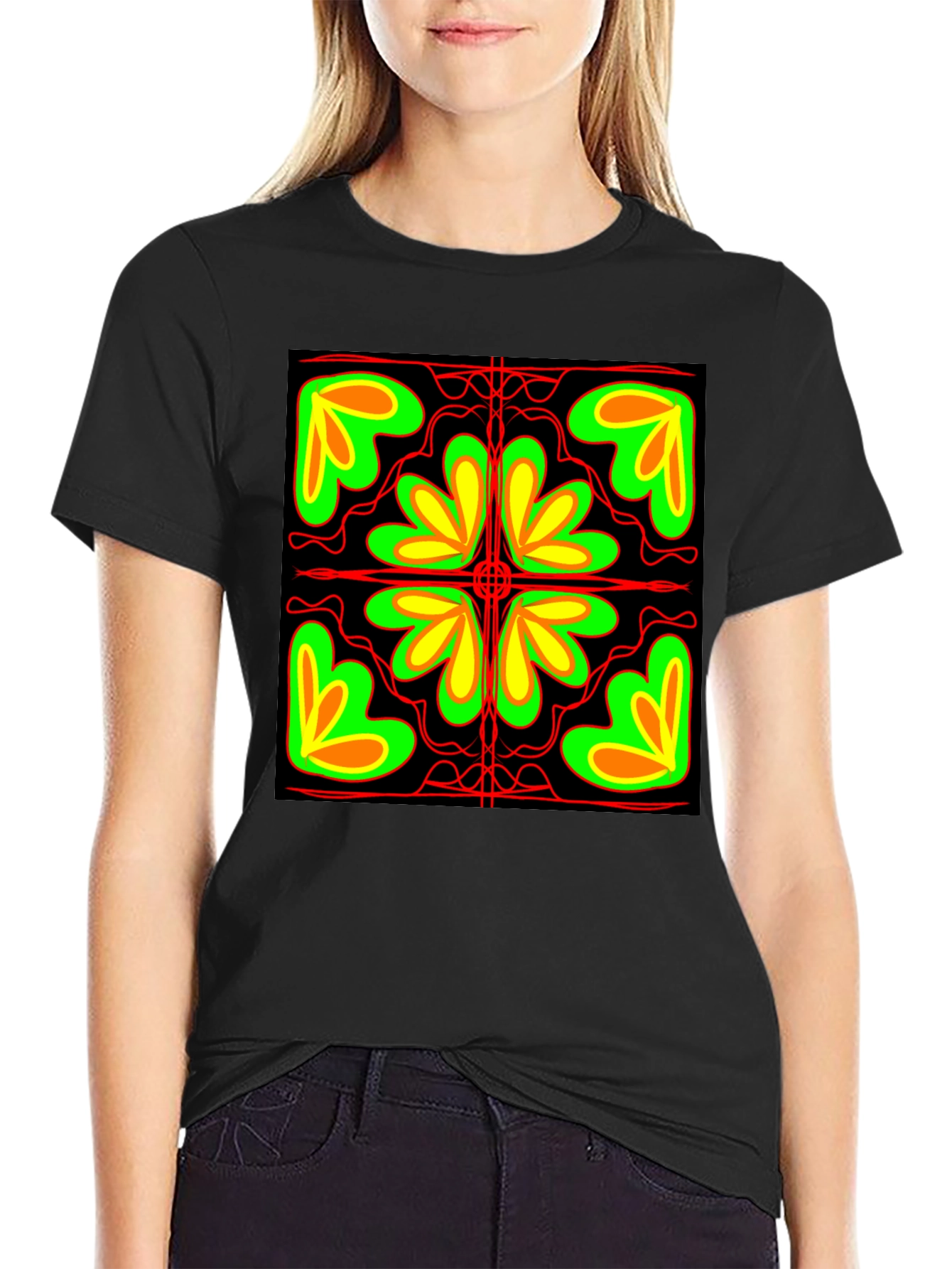 Abstract Floral Graphic Black T-Shirt