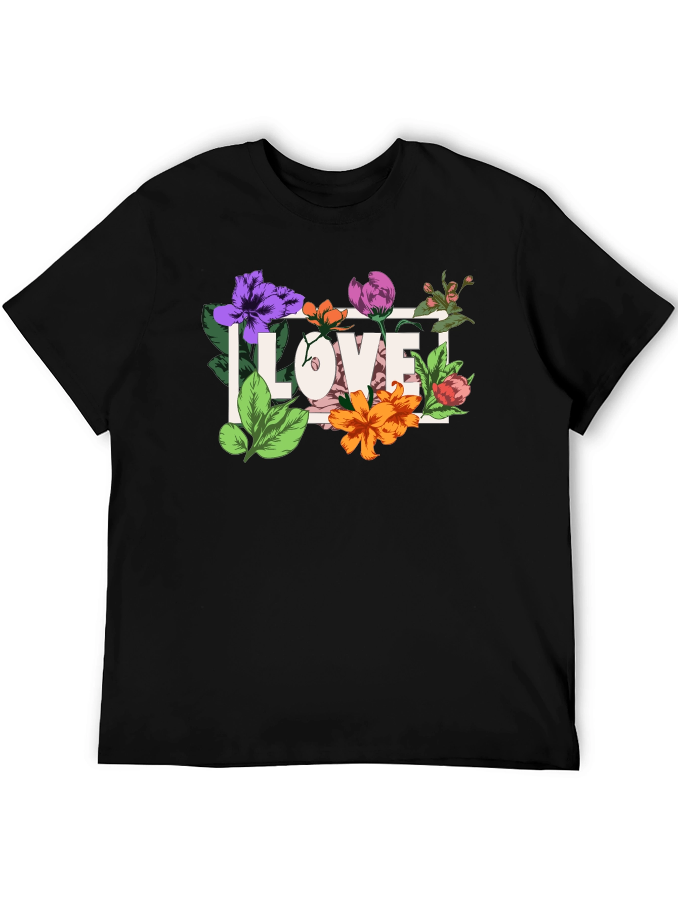 Floral Love Graphic Black T-Shirt