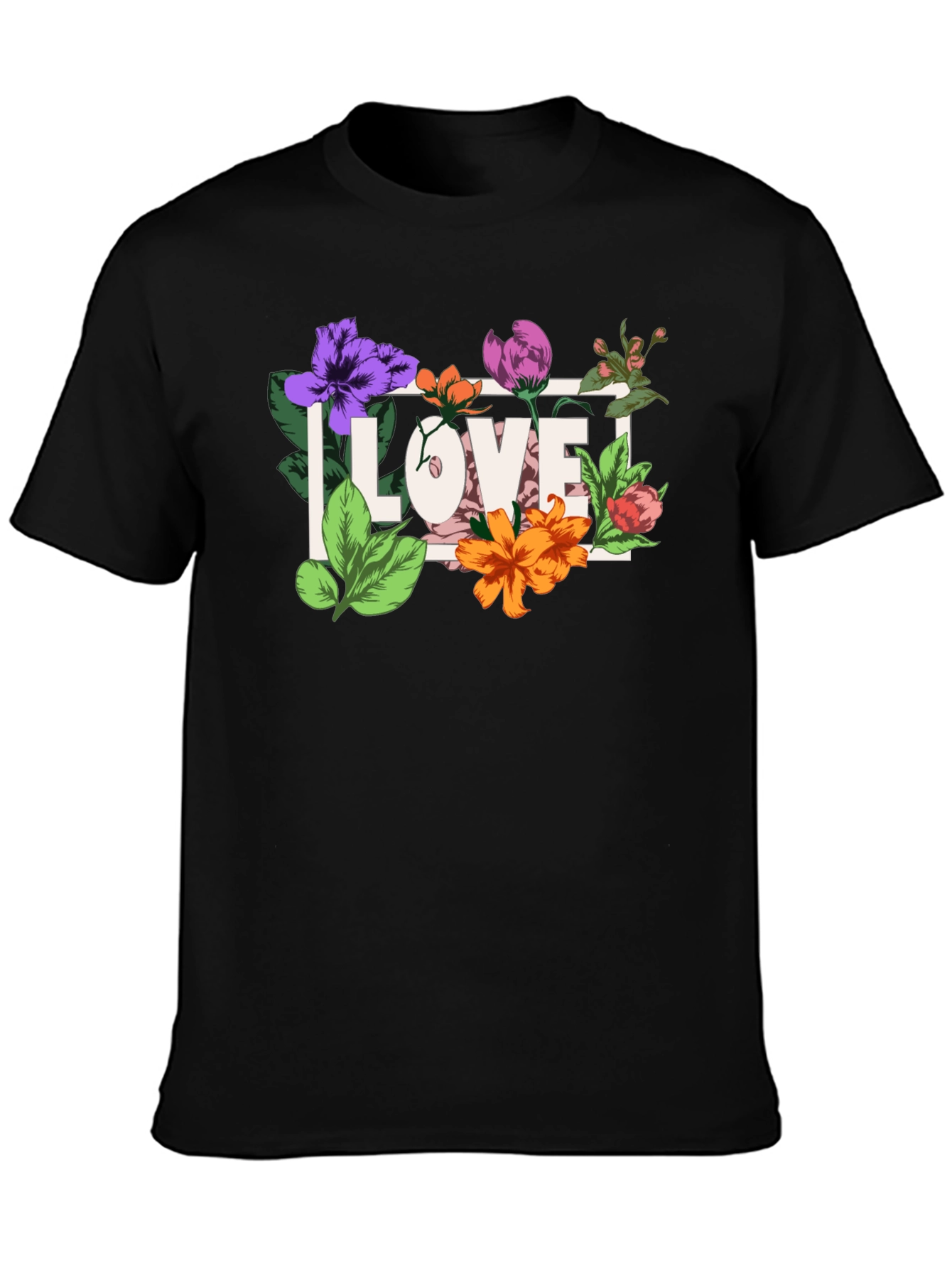 Floral Love Graphic Black T-Shirt