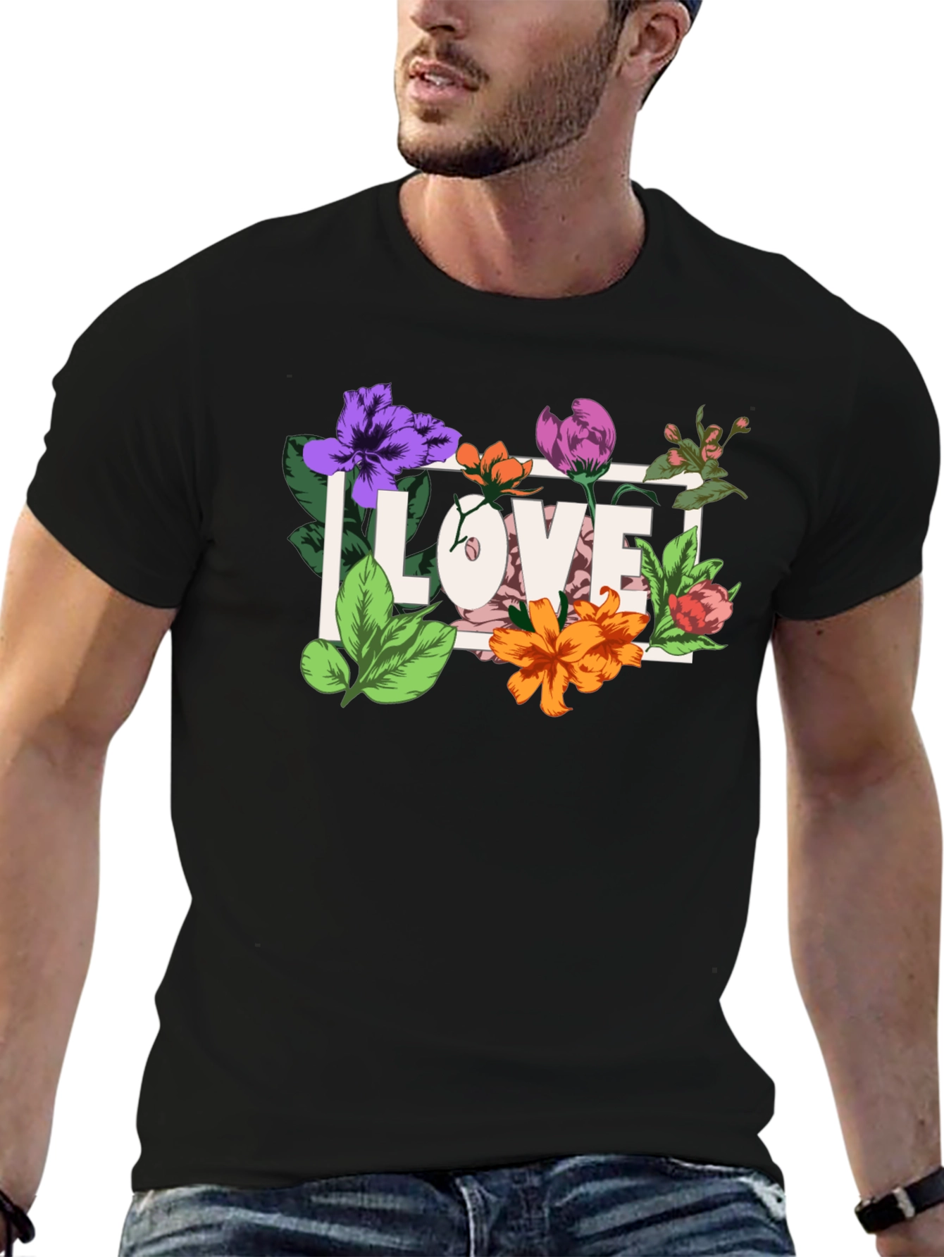 Floral Love Graphic Black T-Shirt