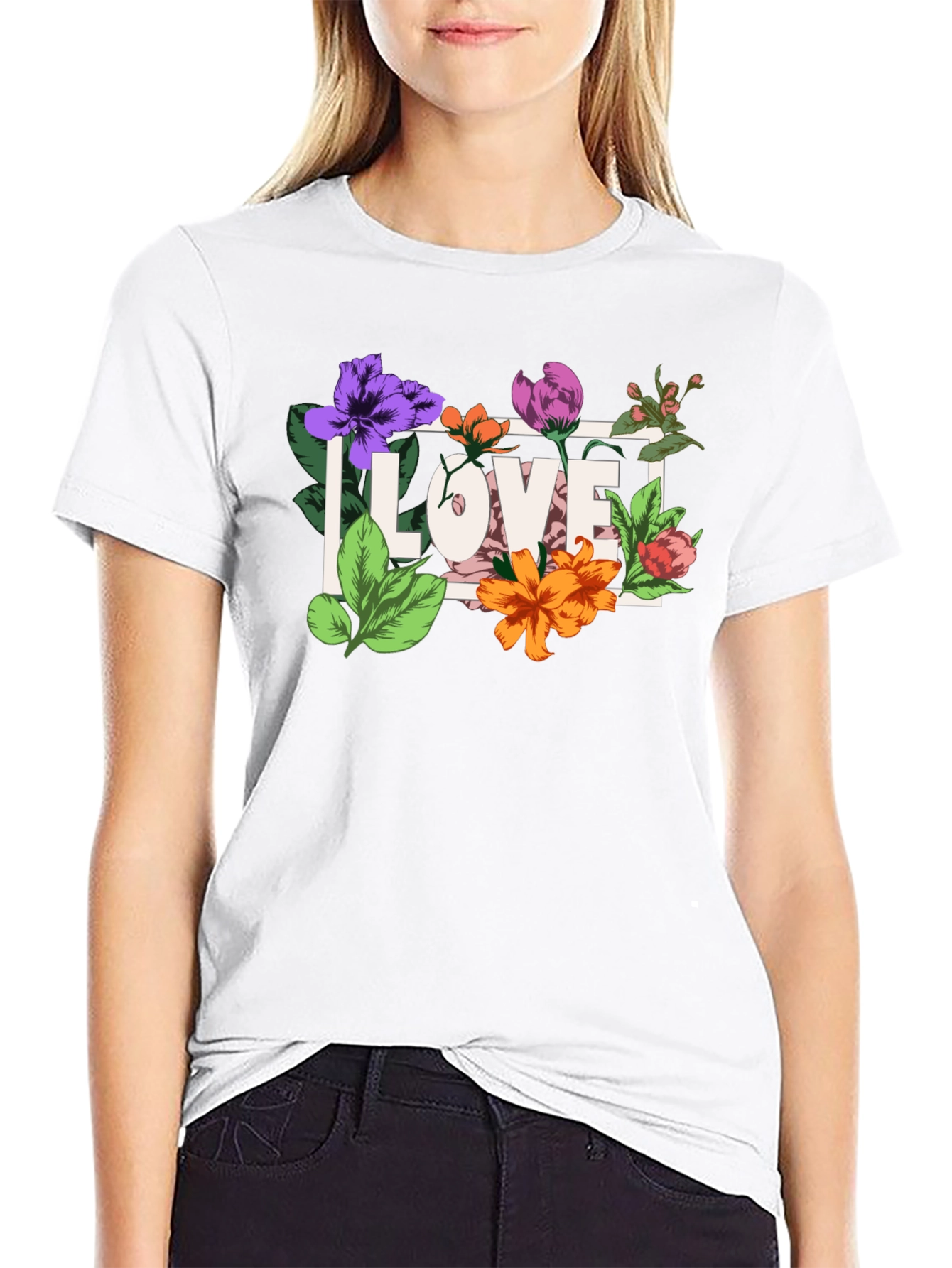 Floral Love Graphic Black T-Shirt
