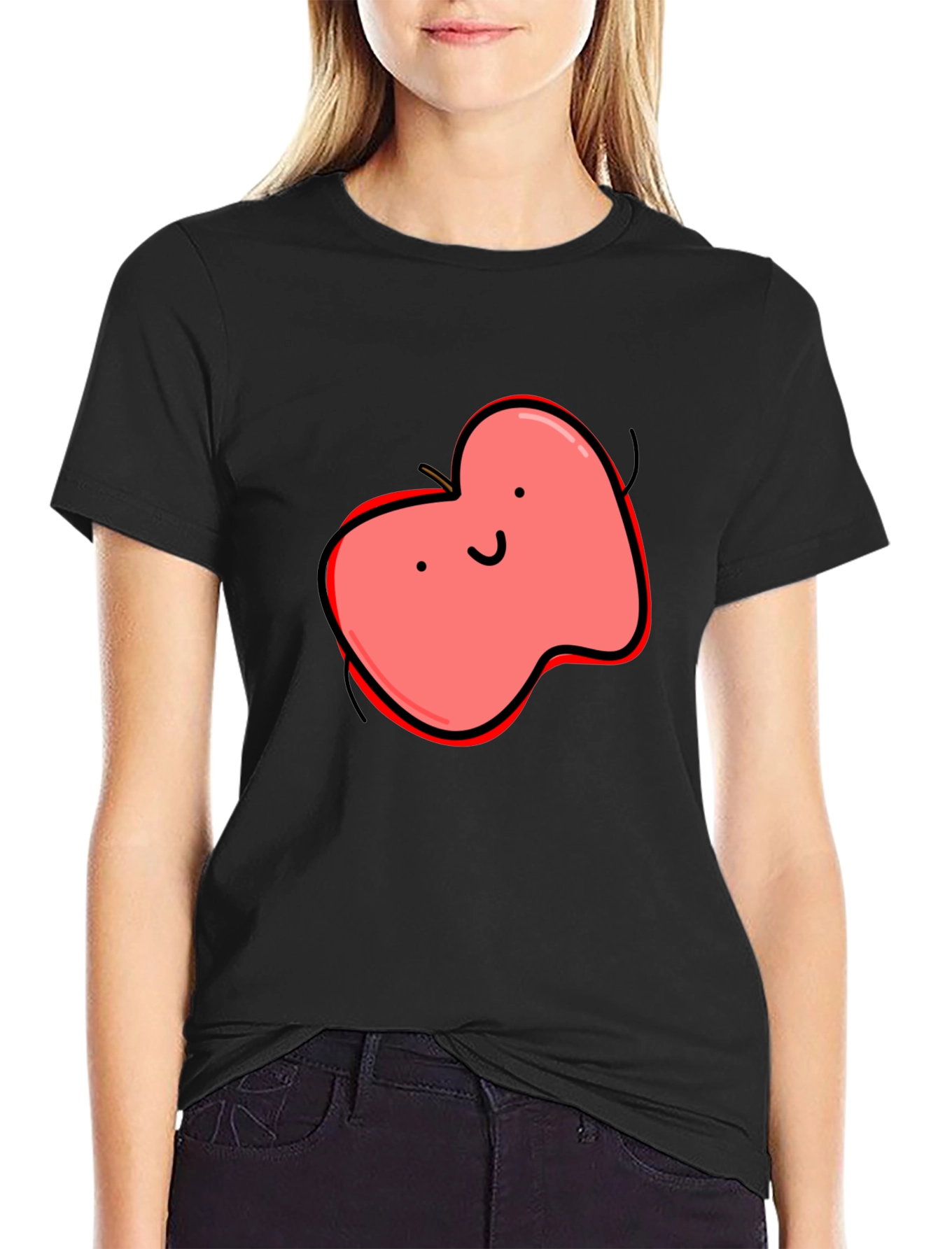 Fun Cartoon Apple T-Shirt - Black