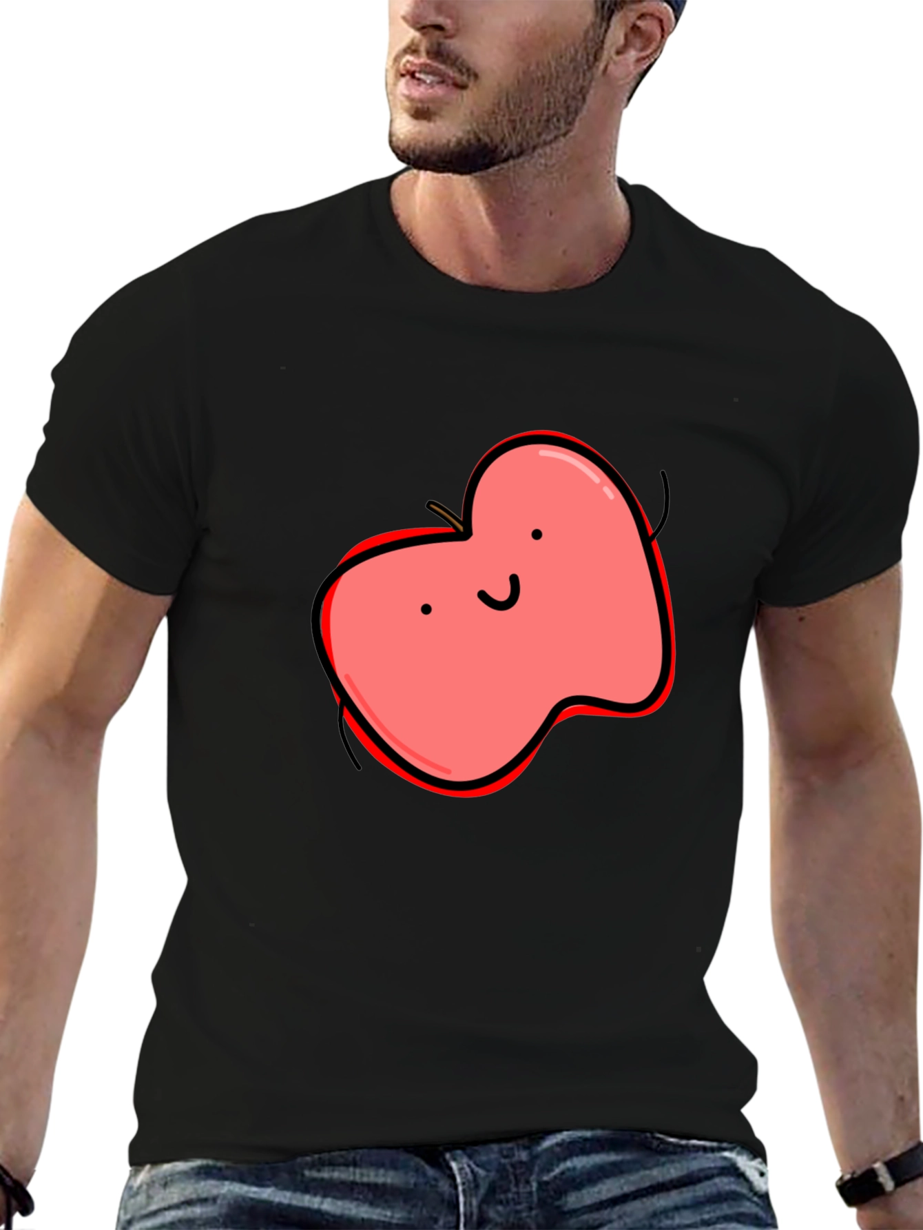 Fun Cartoon Apple T-Shirt - Black