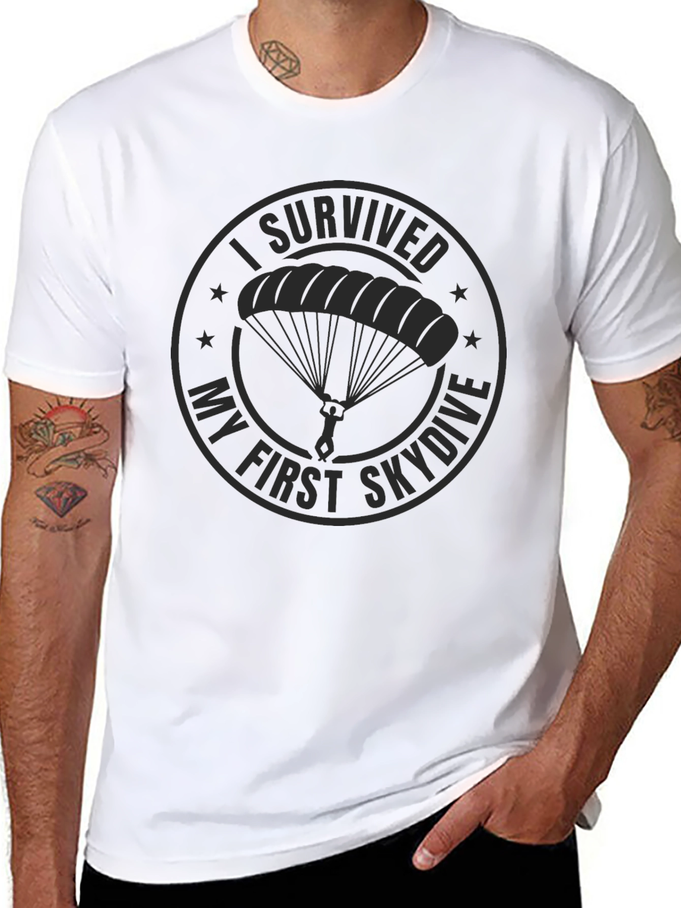 Skydiving Survivor T-Shirt - Black Cotton Tee