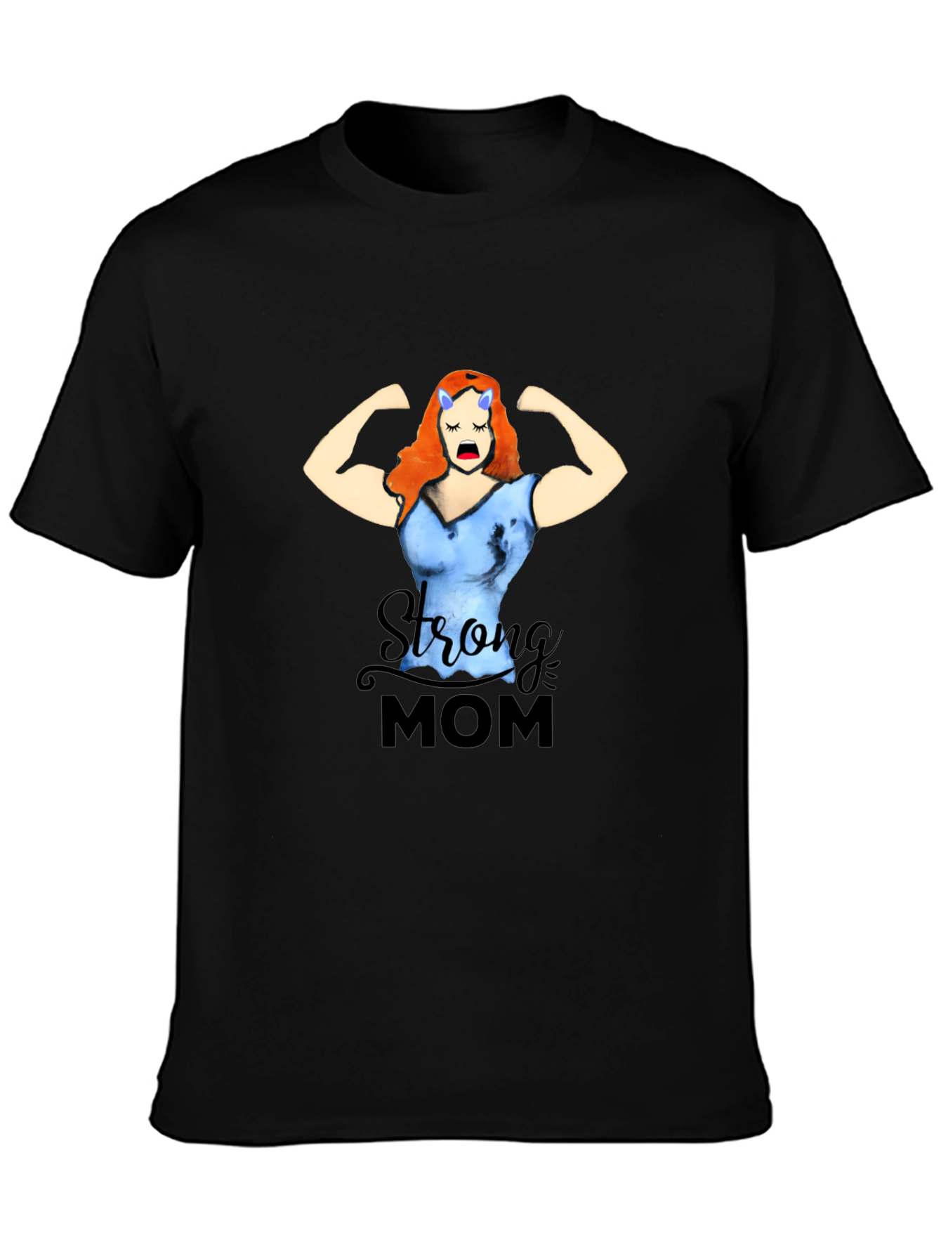 Strong Mom Graphic Tee - Black Cotton Blend T-Shirt