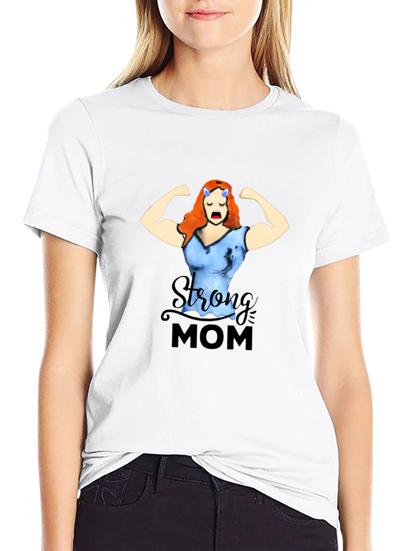 Strong Mom Graphic Tee - Black Cotton Blend T-Shirt