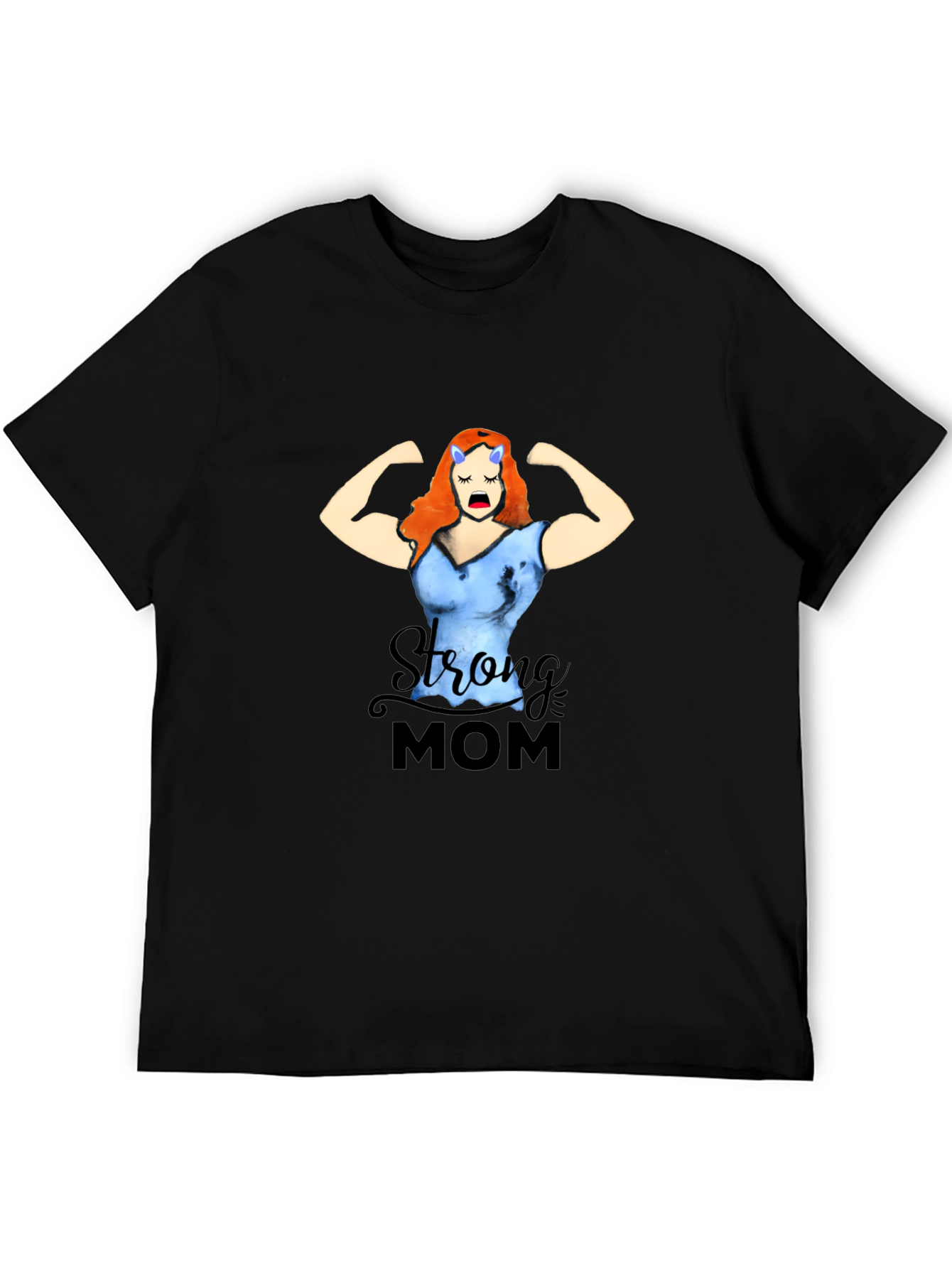 Strong Mom Graphic Tee - Black Cotton Blend T-Shirt