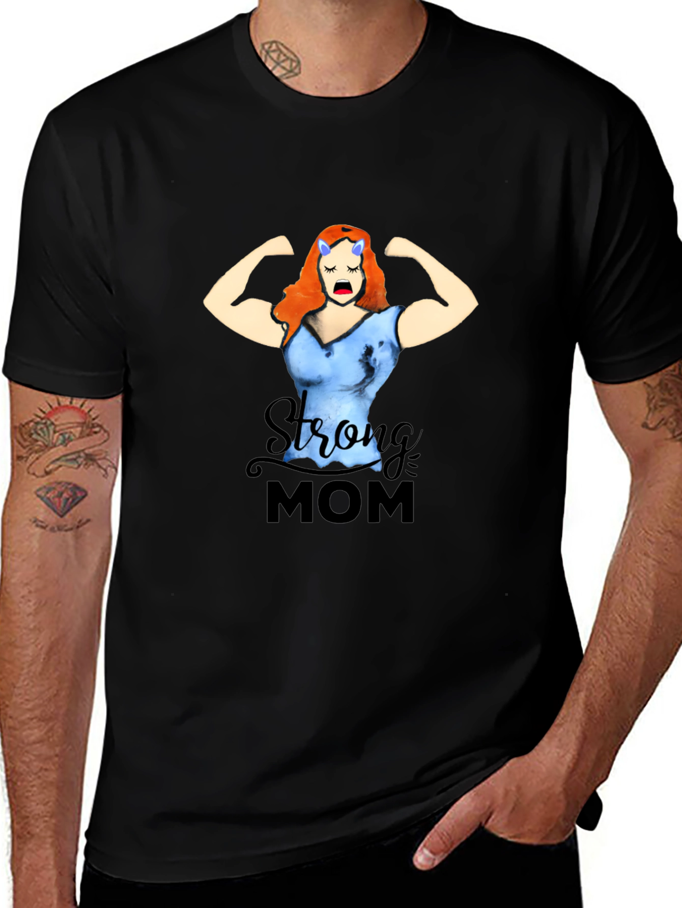 Strong Mom Graphic Tee - Black Cotton Blend T-Shirt