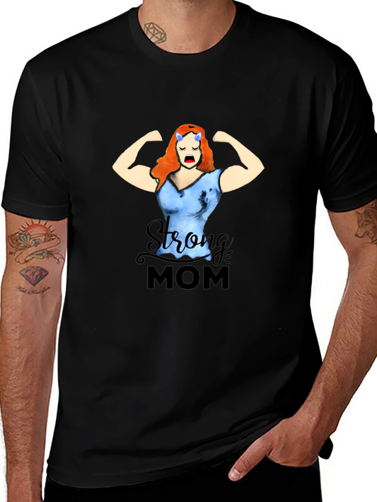 Strong Mom Graphic Tee - Black Cotton Blend T-Shirt