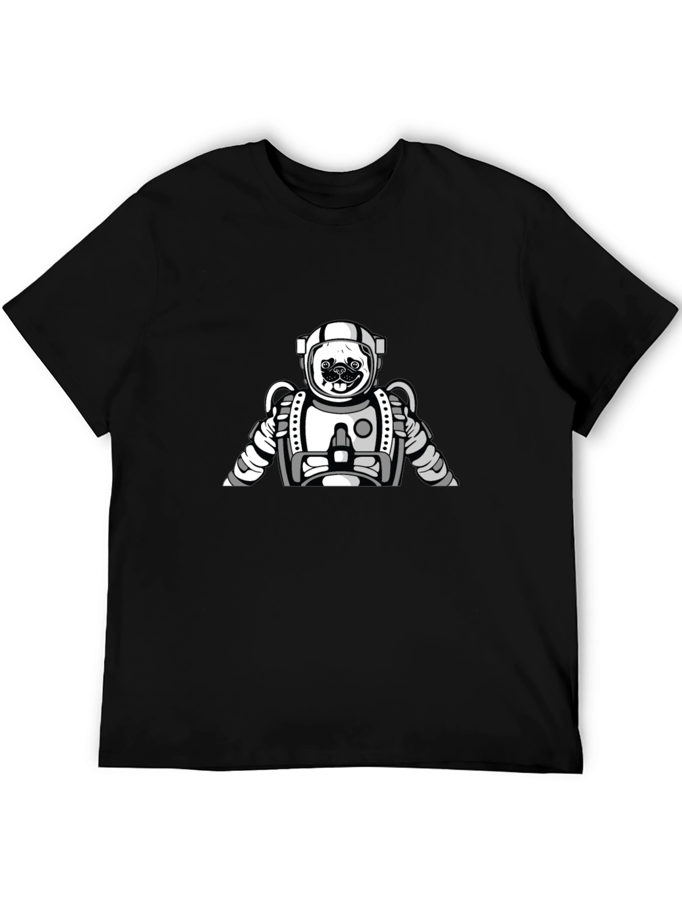 Pug Astronaut Graphic Tee - Black Cotton T-Shirt