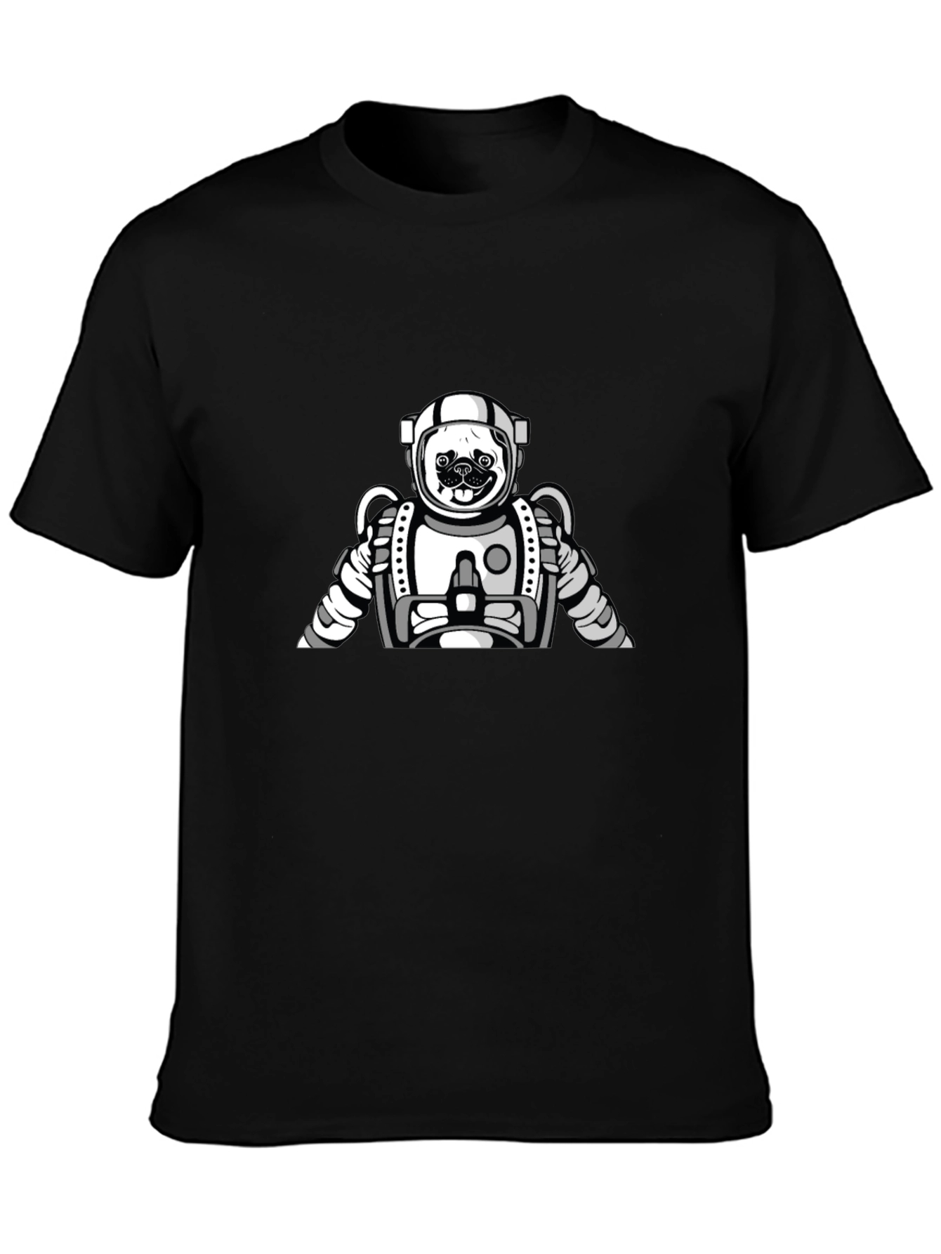 Pug Astronaut Graphic Tee - Black Cotton T-Shirt