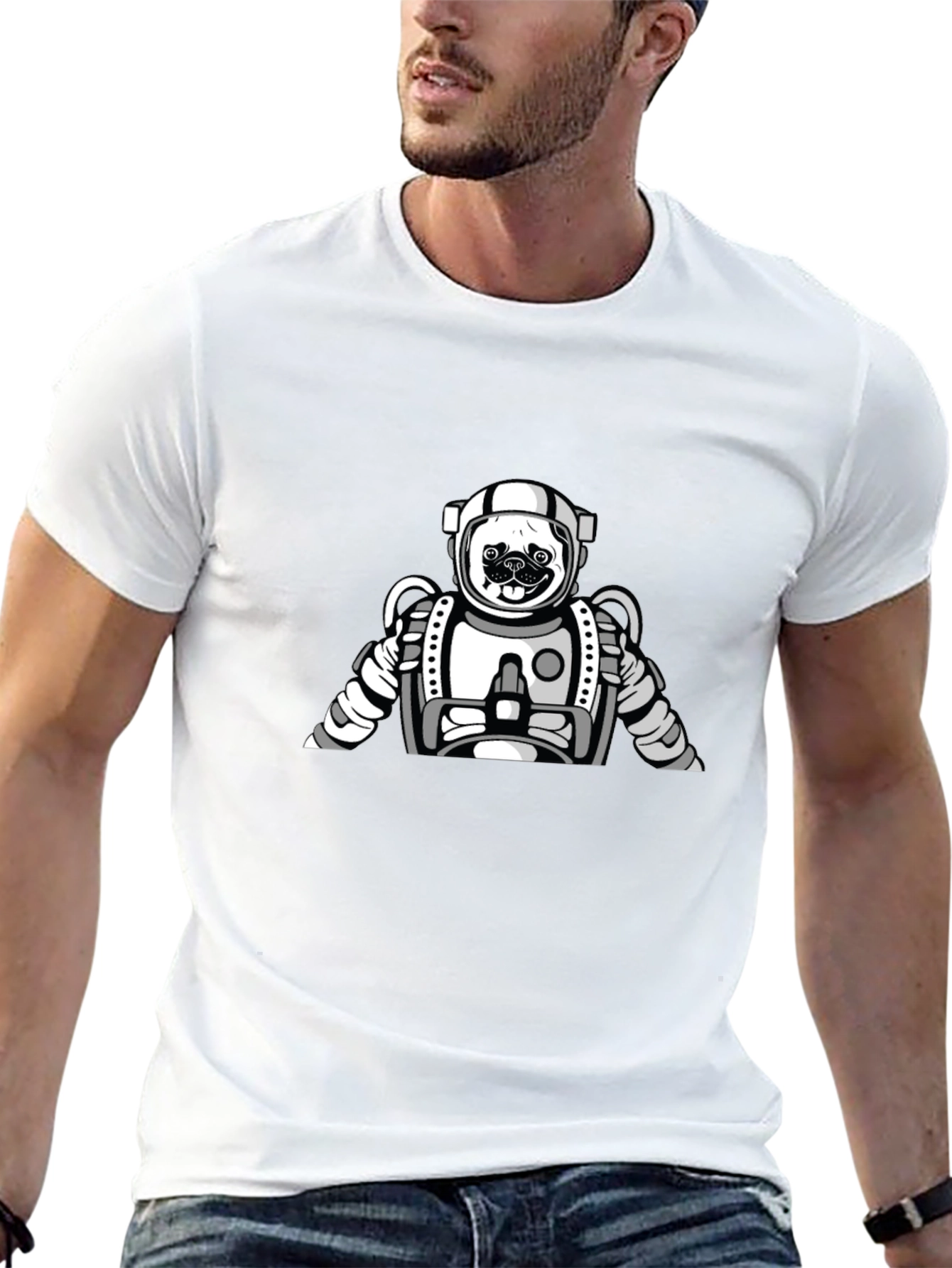 Pug Astronaut Graphic Tee - Black Cotton T-Shirt