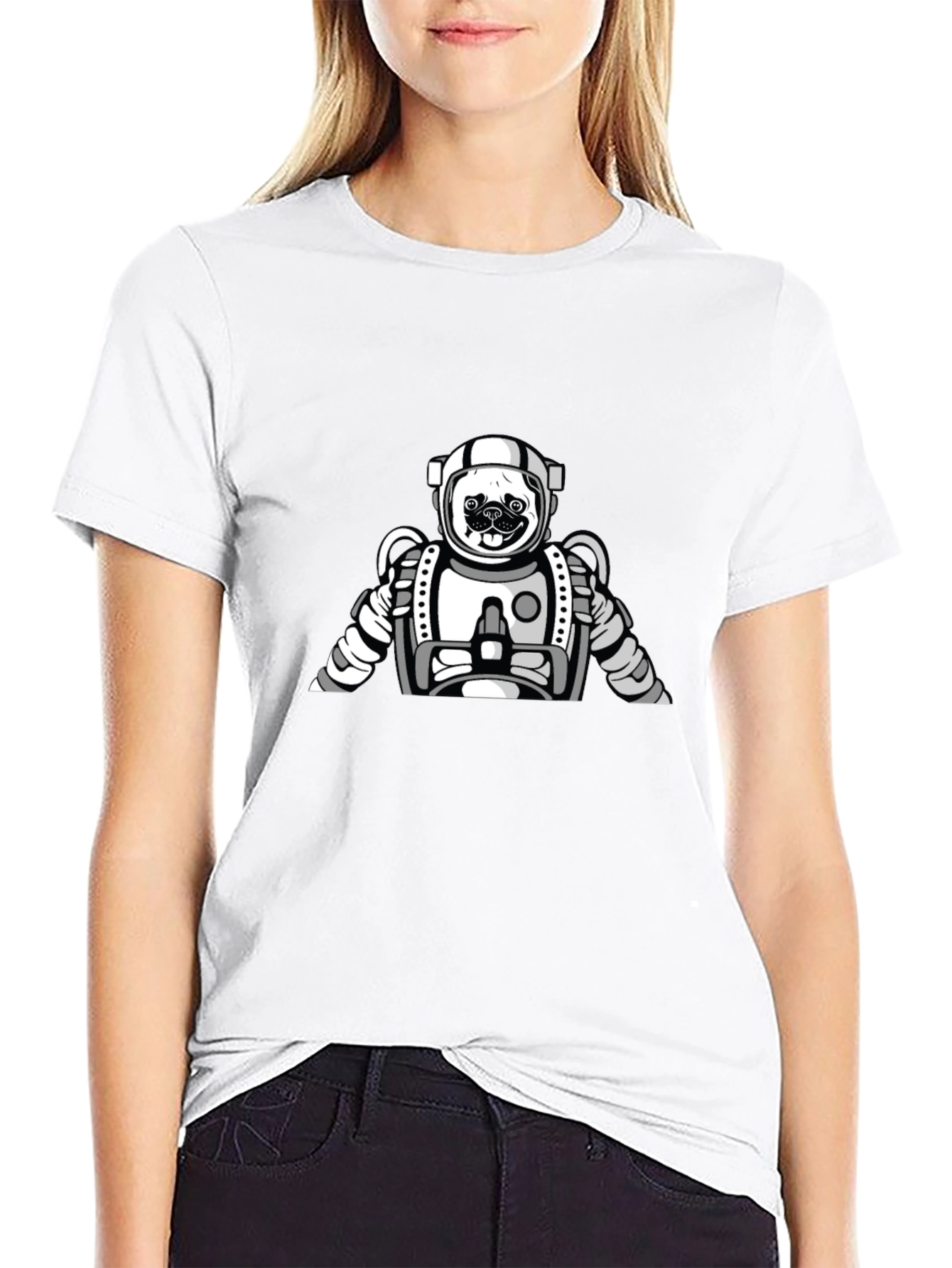 Pug Astronaut Graphic Tee - Black Cotton T-Shirt