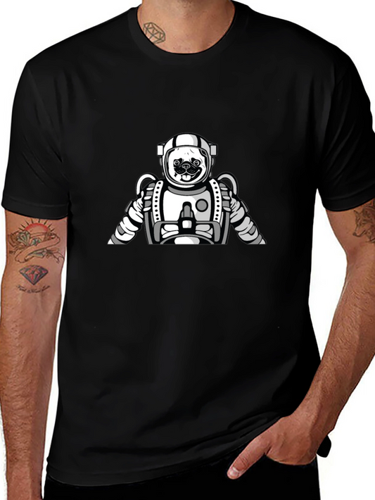 Pug Astronaut Graphic Tee - Black Cotton T-Shirt