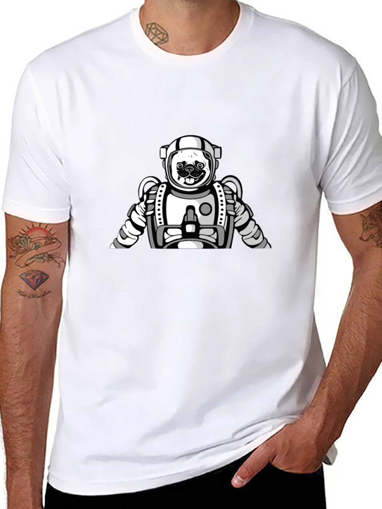 Pug Astronaut Graphic Tee - Black Cotton T-Shirt