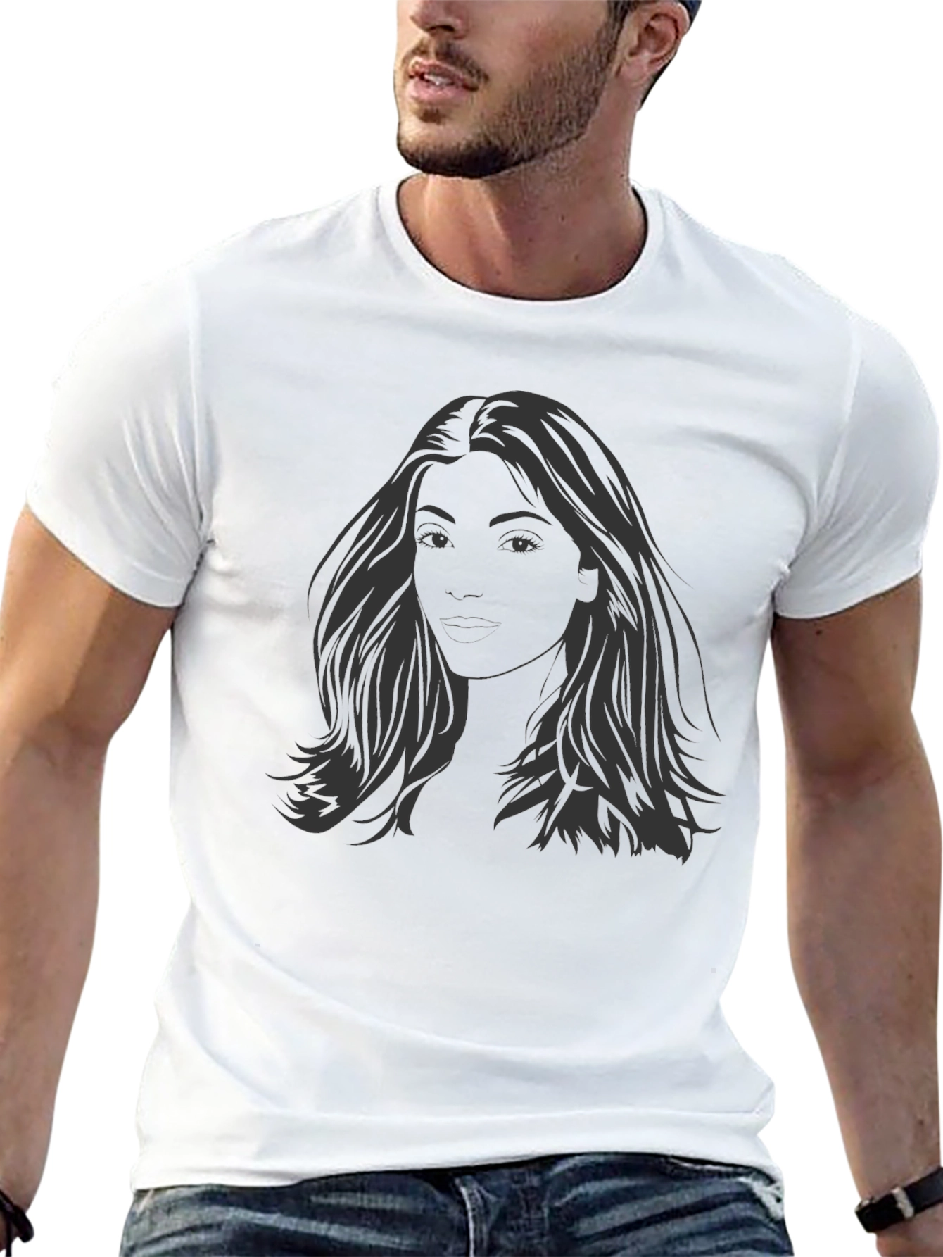 Black T-Shirt with Graphic Womans Portrait