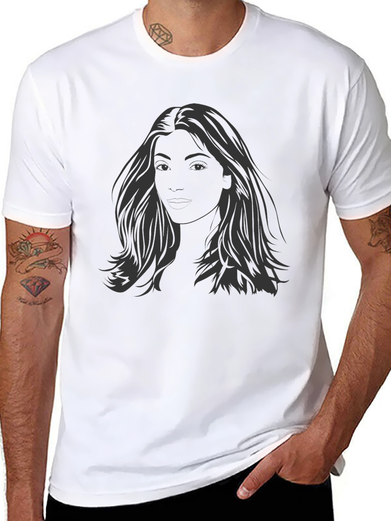 Black T-Shirt with Graphic Womans Portrait