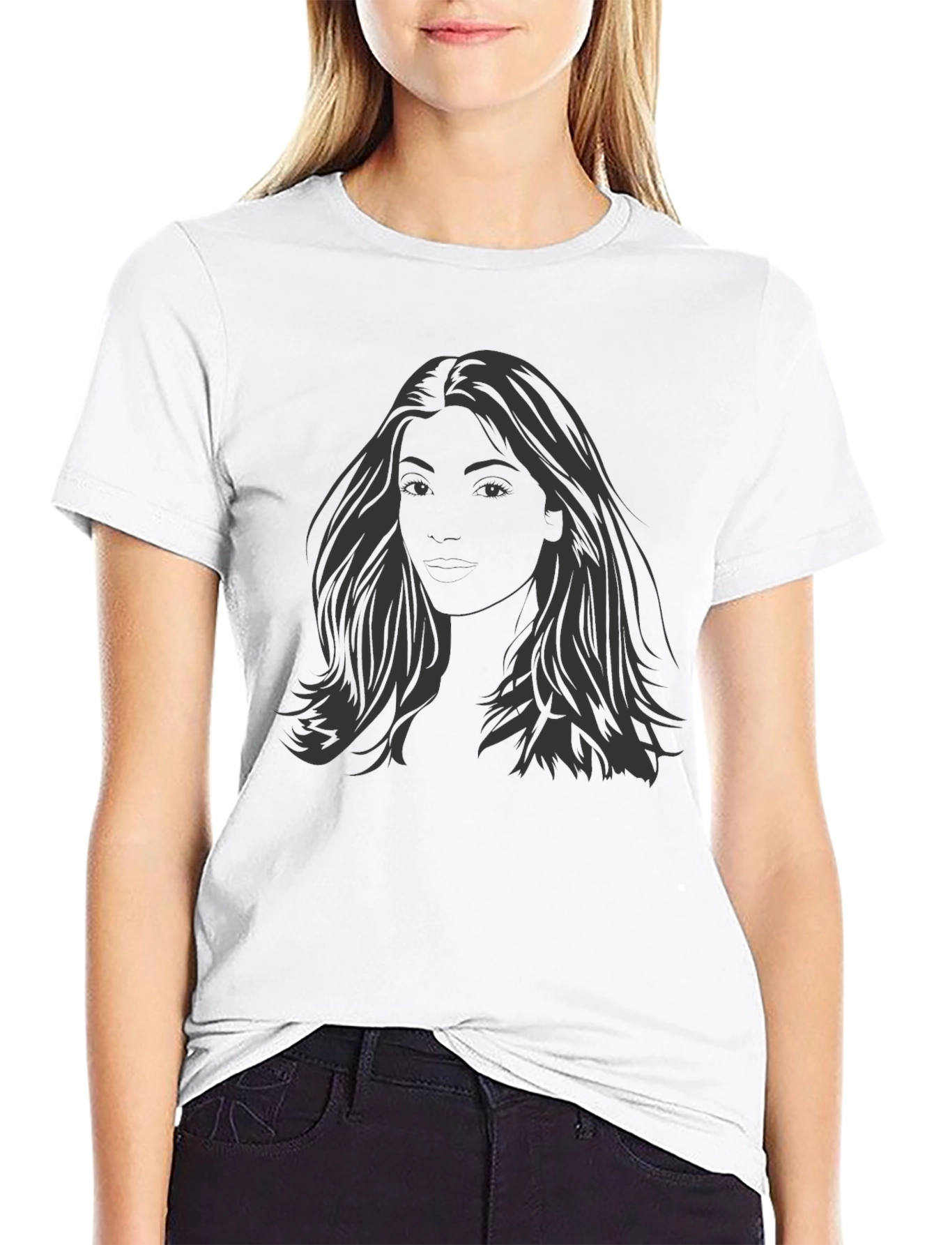 Black T-Shirt with Graphic Womans Portrait