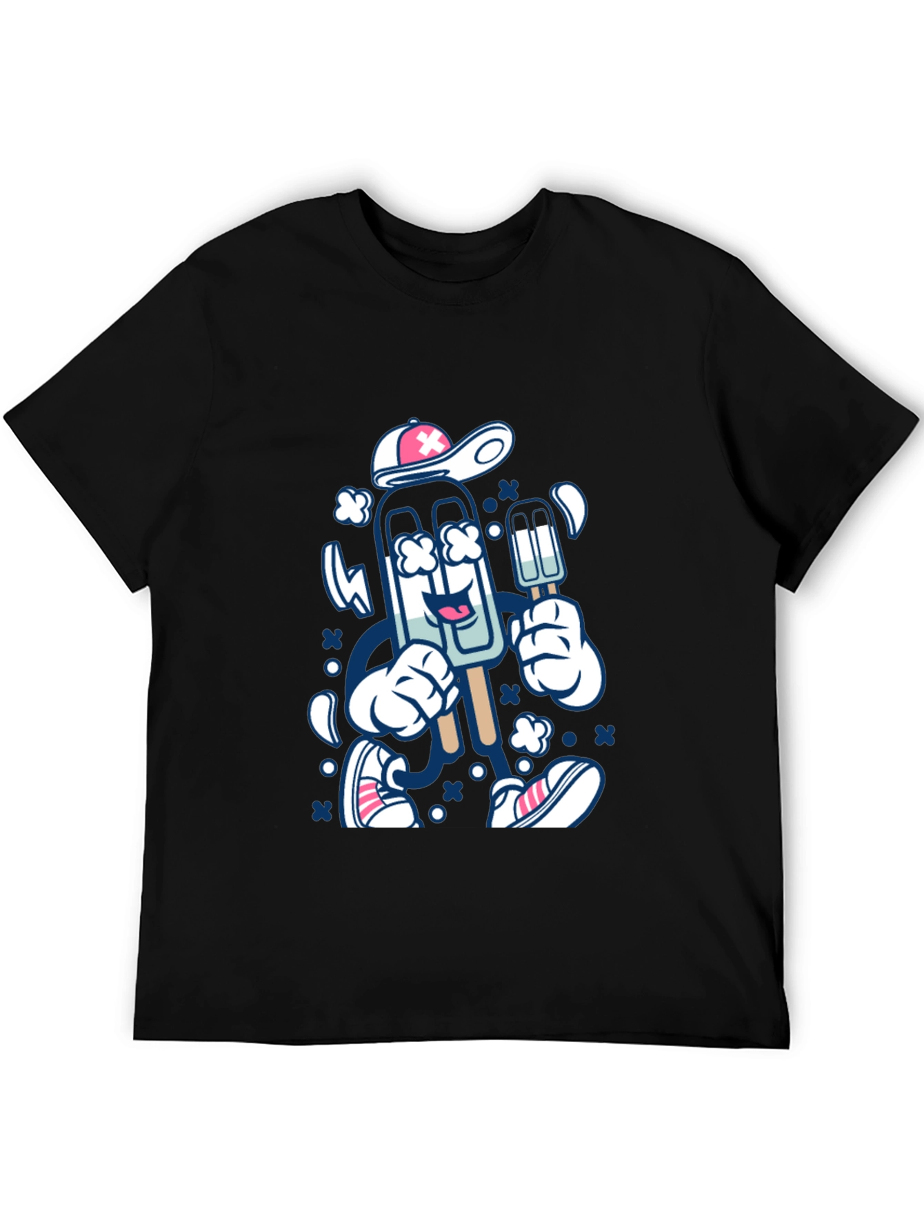 Ice Cream Cartoon Graphic Tee - Black