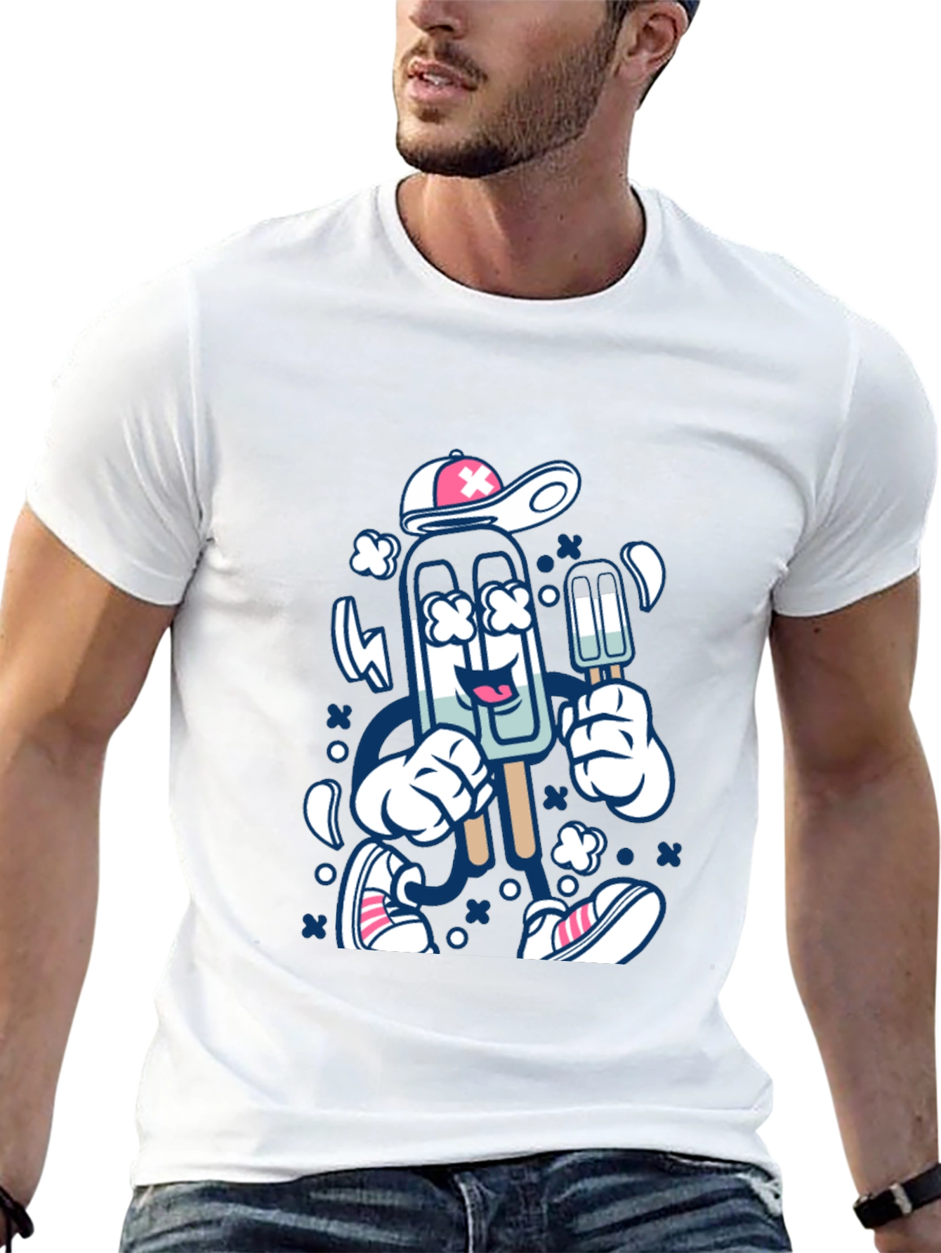 Ice Cream Cartoon Graphic Tee - Black