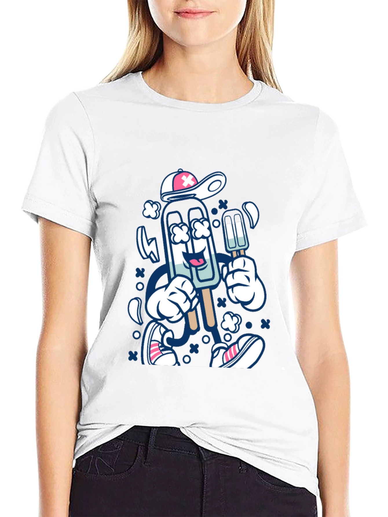 Ice Cream Cartoon Graphic Tee - Black