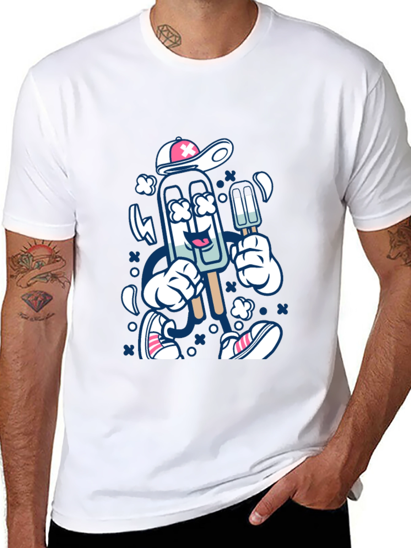 Ice Cream Cartoon Graphic Tee - Black