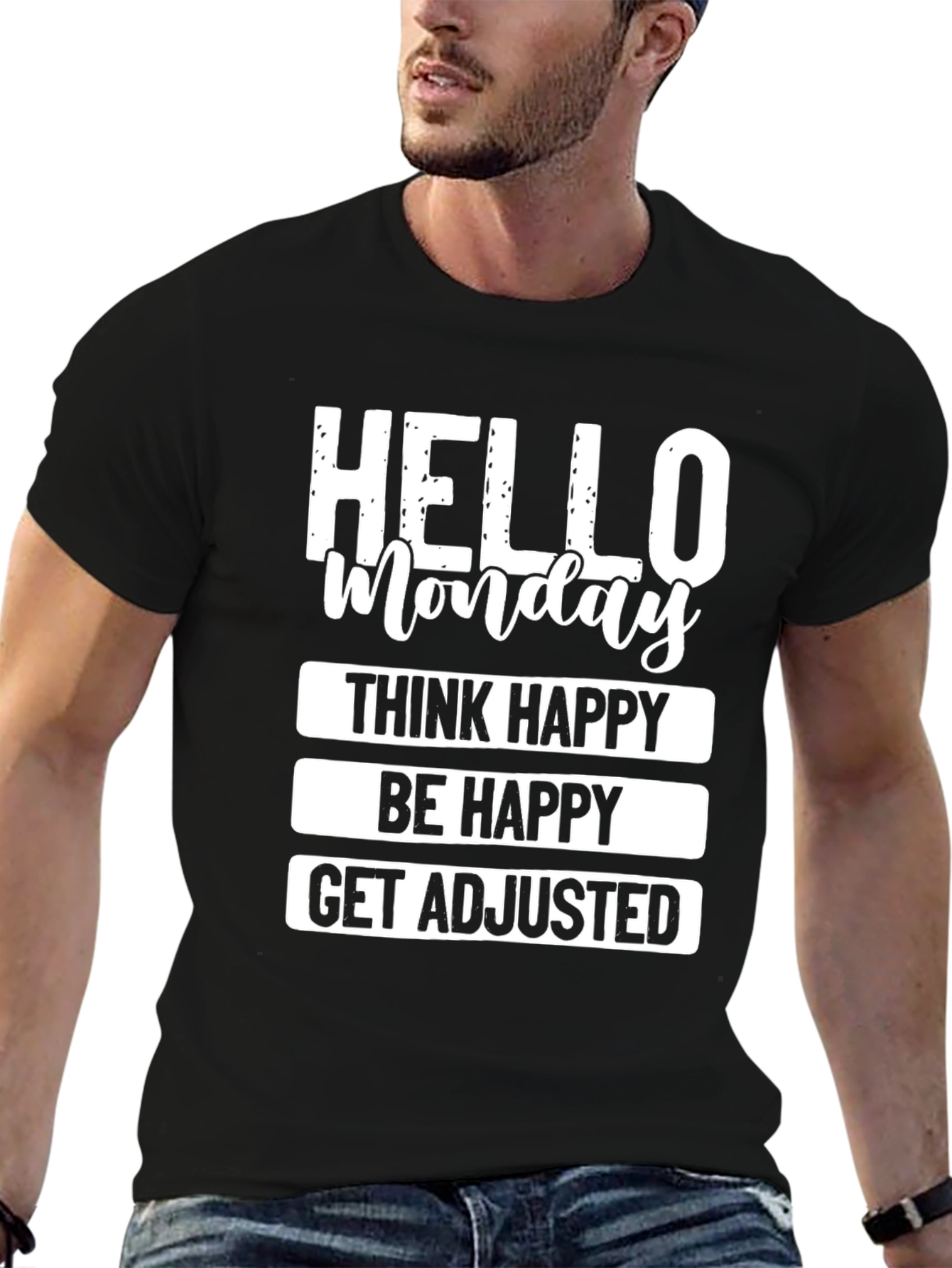 Hello Monday Graphic T-Shirt - Think Happy Be Happy