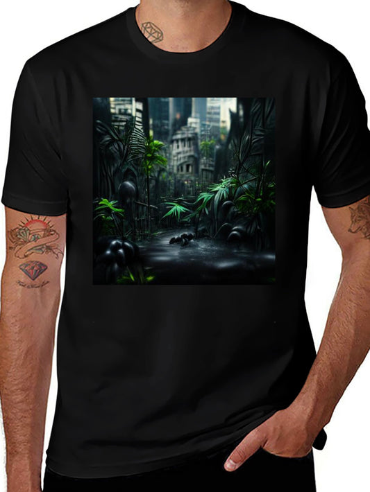 Urban Jungle Graphic Tee - Black Cotton T-Shirt