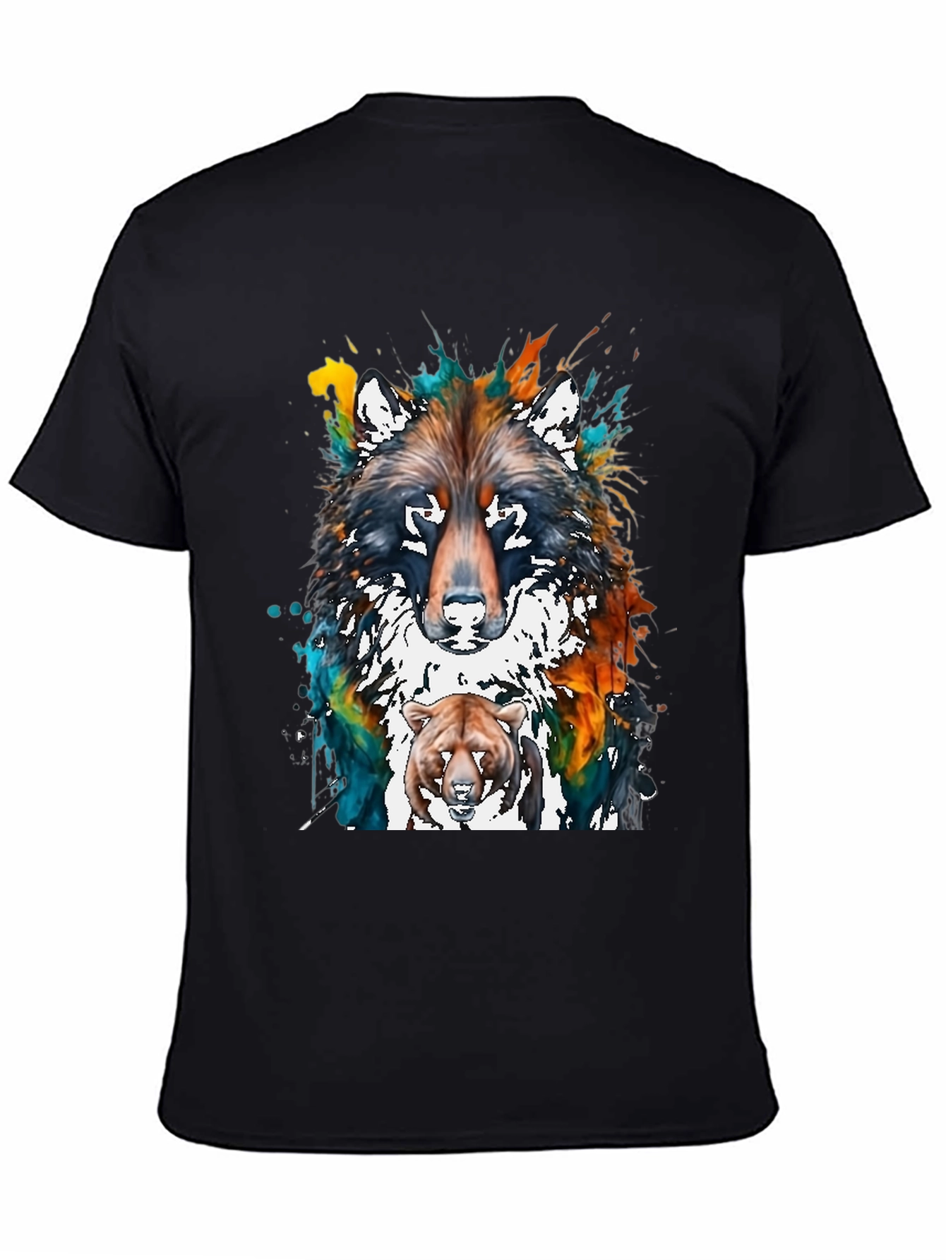 Wolf and Bear Graphic Print T-Shirt