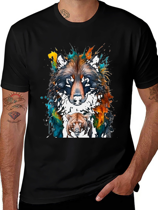 Wolf and Bear Graphic Print T-Shirt