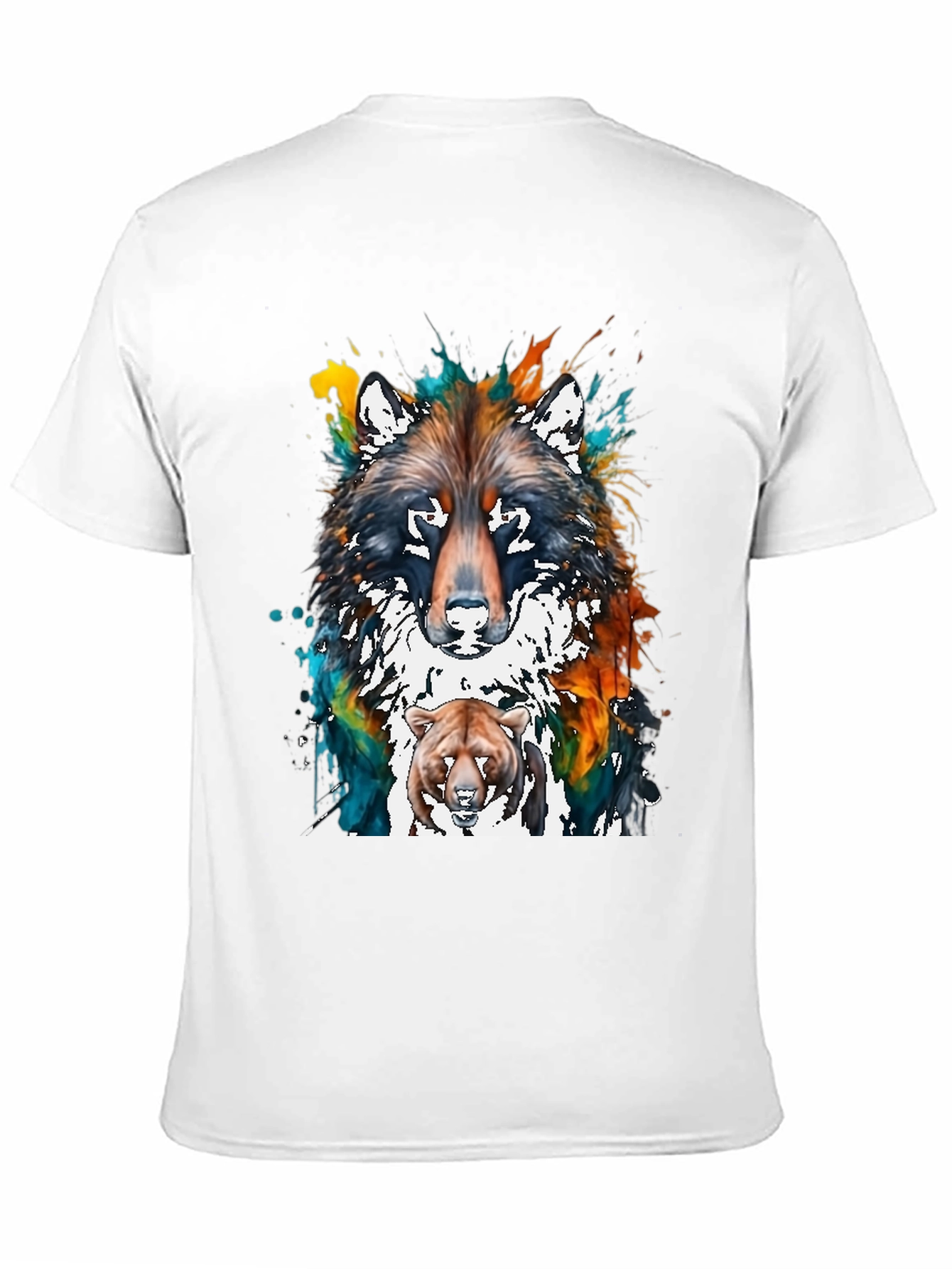 Wolf and Bear Graphic Print T-Shirt